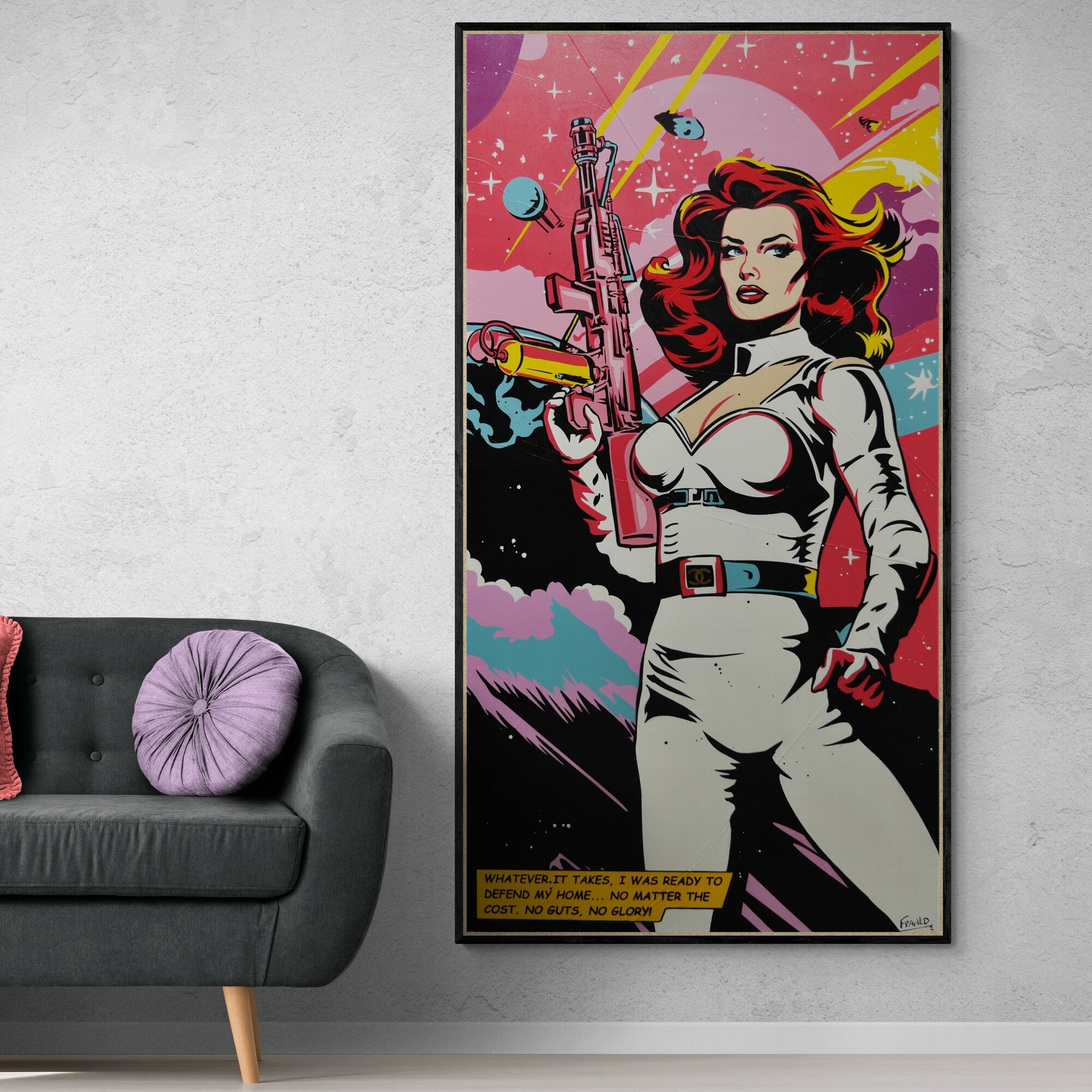 Interstellar Diva 190cm x 100cm Textured Space Ranger Classic Pop Art Painting-Urban Pop Art-[Franko_Artist]-[Australian_artist]-[Gold_Coast]-[Brisbane]-[modern]-[contemporary]-[original]-[Large_artwork]-[The_Block]-[Dream_Homes]-[ideas]-[Grand_Designs]-[Art_Lover]-Franklin Art Studio
