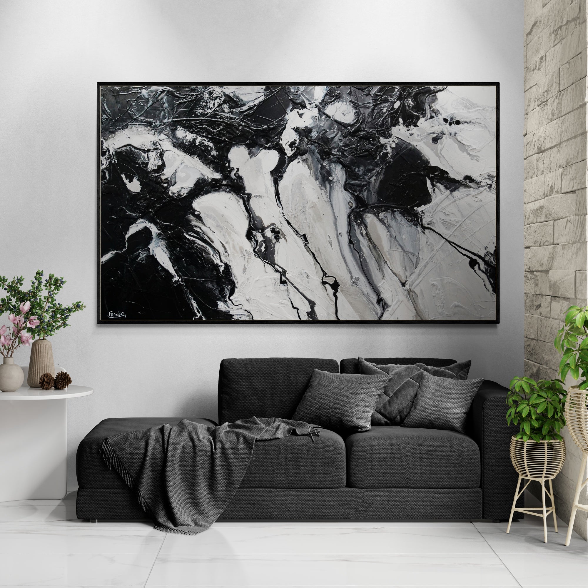 Silver Pearl 200cm x 120cm Silver Black Textured Abstract Painting (SOLD)-Abstract-[Franko_Artist]-[Australian_artist]-[Gold_Coast]-[Brisbane]-[modern]-[contemporary]-[original]-[Large_artwork]-[The_Block]-[Dream_Homes]-[ideas]-[Grand_Designs]-[Art_Lover]-Franklin Art Studio