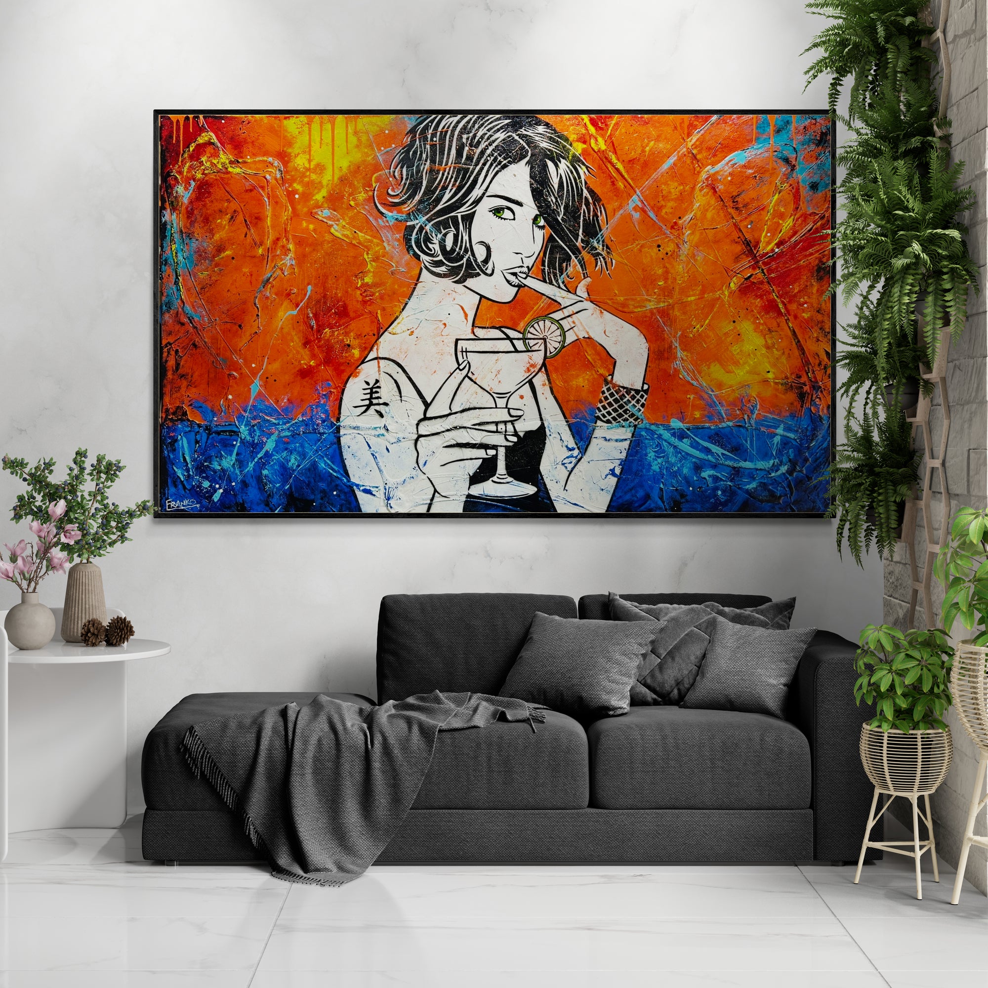 Lime Snap 200cm x 120cm Cocktails Textured Urban Pop Art Painting (SOLD)-Urban Pop Art-[Franko_Artist]-[Australian_artist]-[Gold_Coast]-[Brisbane]-[modern]-[contemporary]-[original]-[Large_artwork]-[The_Block]-[Dream_Homes]-[ideas]-[Grand_Designs]-[Art_Lover]-Franklin Art Studio