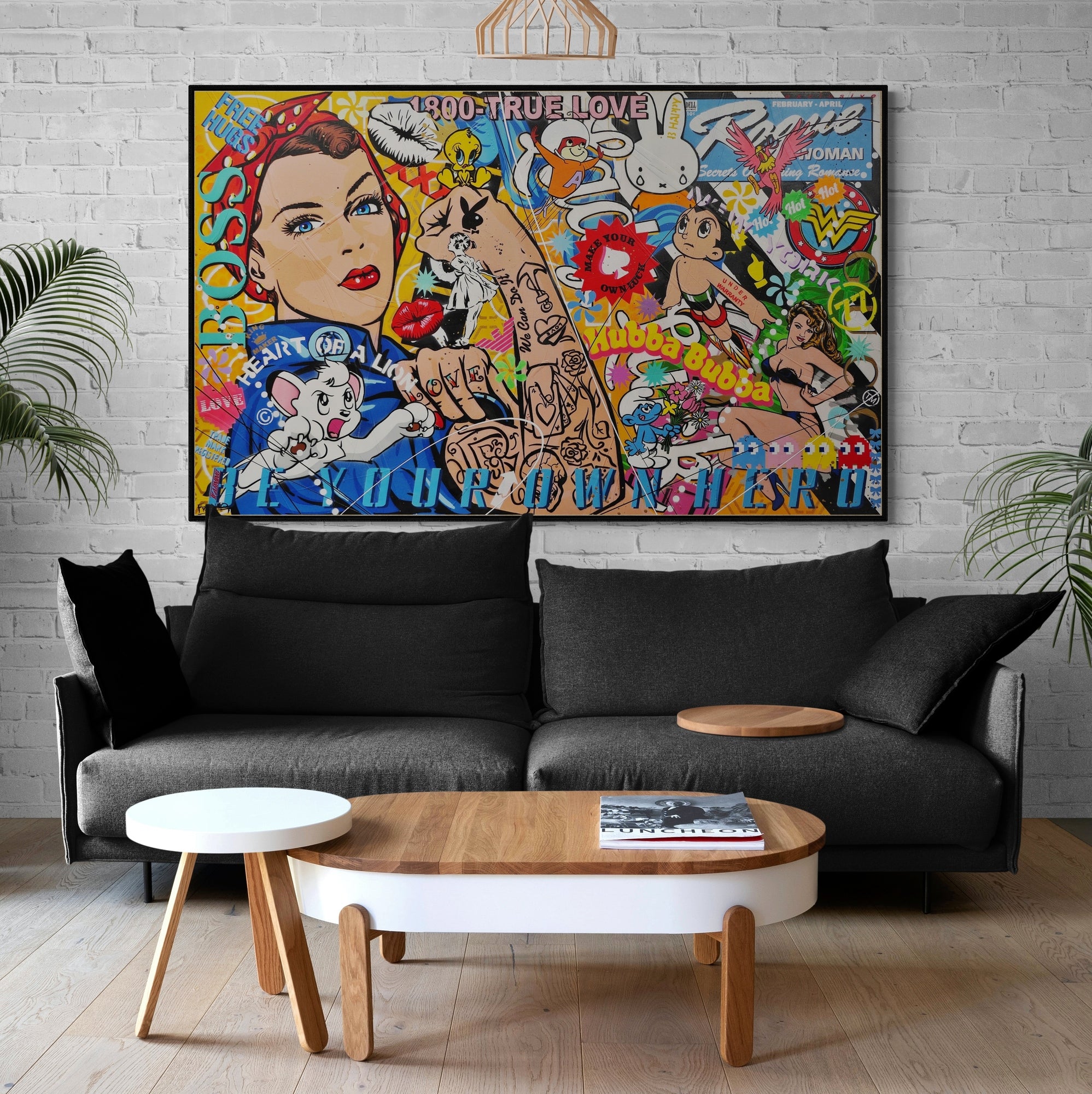Astro Rosie 160cm x 100cm Rosie The Riveter Textured Urban Pop Art Painting (SOLD)-Urban Pop Art-[Franko_Artist]-[Australian_artist]-[Gold_Coast]-[Brisbane]-[modern]-[contemporary]-[original]-[Large_artwork]-[The_Block]-[Dream_Homes]-[ideas]-[Grand_Designs]-[Art_Lover]-Franklin Art Studio