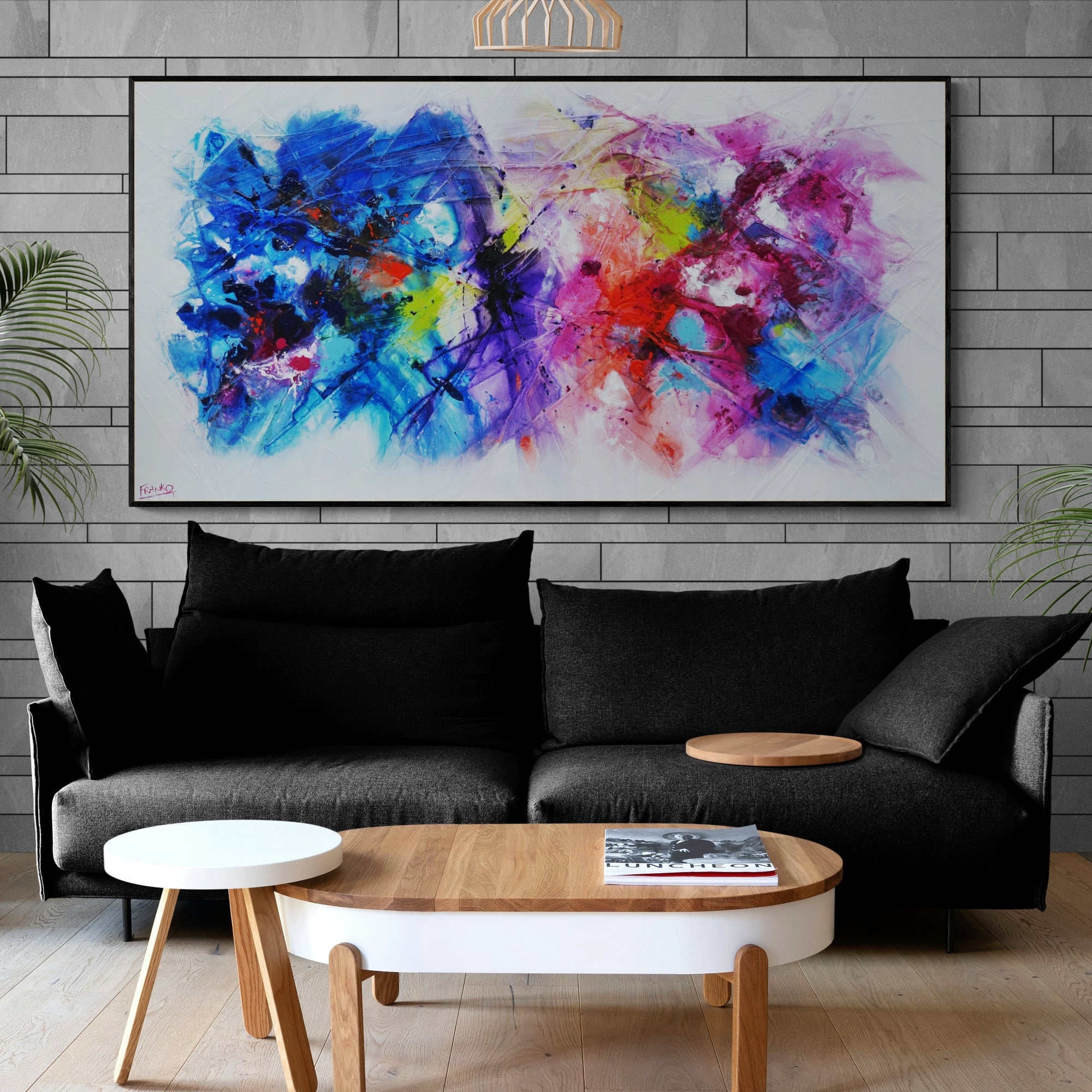 Blooming Sapphire 190cm x 100cm Colourful Textured Abstract Painting (SOLD)-Abstract-[Franko_Artist]-[The_Block]-[Dream_Homes]-[ideas]-[Grand_Designs]-[Art_Lover]-Franklin Art Studio