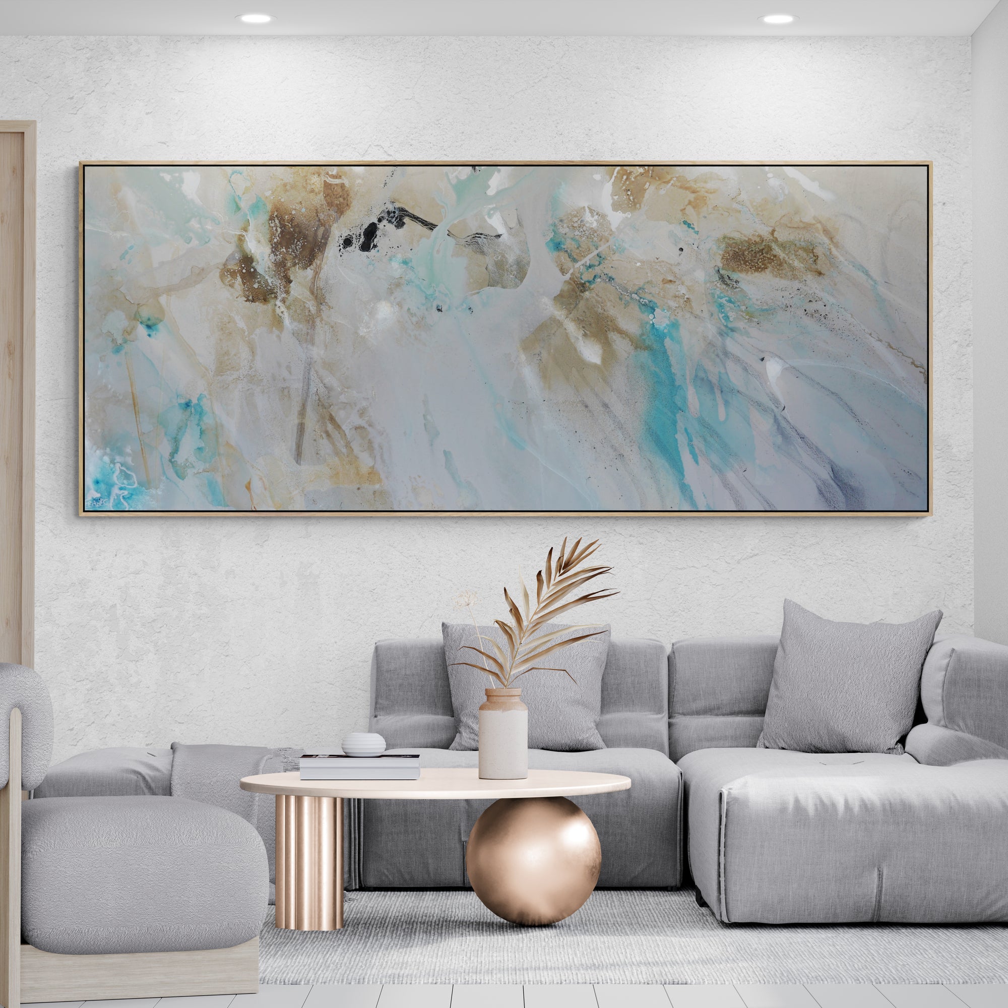 Refined 893 240cm x 100cm Teal Rust Cream White Blended Abstract Painting (SOLD)-Abstract-[Franko_Artist]-[Australian_artist]-[Gold_Coast]-[Brisbane]-[modern]-[contemporary]-[original]-[Large_artwork]-[The_Block]-[Dream_Homes]-[ideas]-[Grand_Designs]-[Art_Lover]-Franklin Art Studio