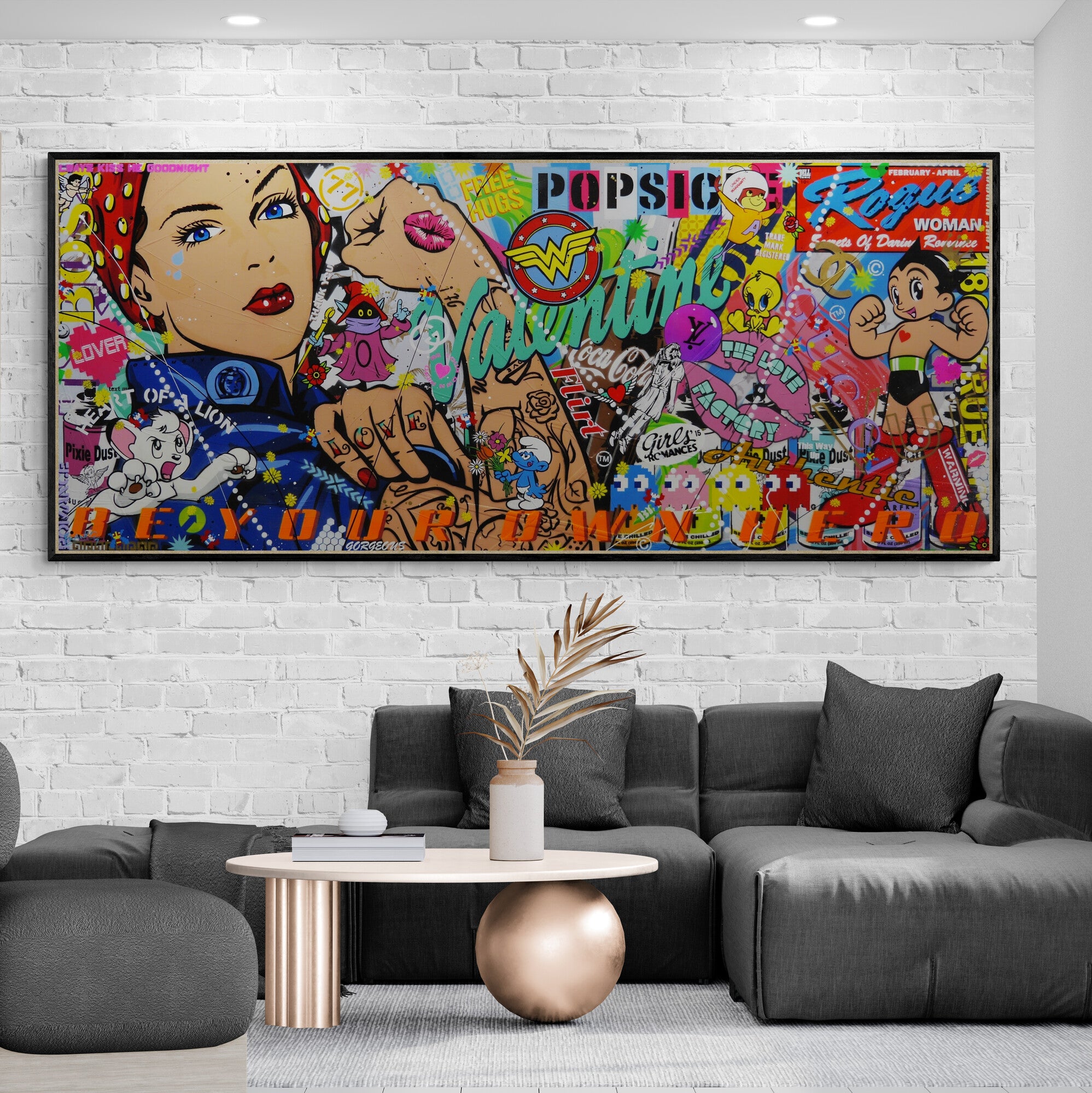 Rosie Valentine 240cm x 100cm Rosie the Riveter Textured Urban Pop Art Painting (SOLD)-Urban Pop Art-[Franko_Artist]-[Australian_artist]-[Gold_Coast]-[Brisbane]-[modern]-[contemporary]-[original]-[Large_artwork]-[The_Block]-[Dream_Homes]-[ideas]-[Grand_Designs]-[Art_Lover]-Franklin Art Studio