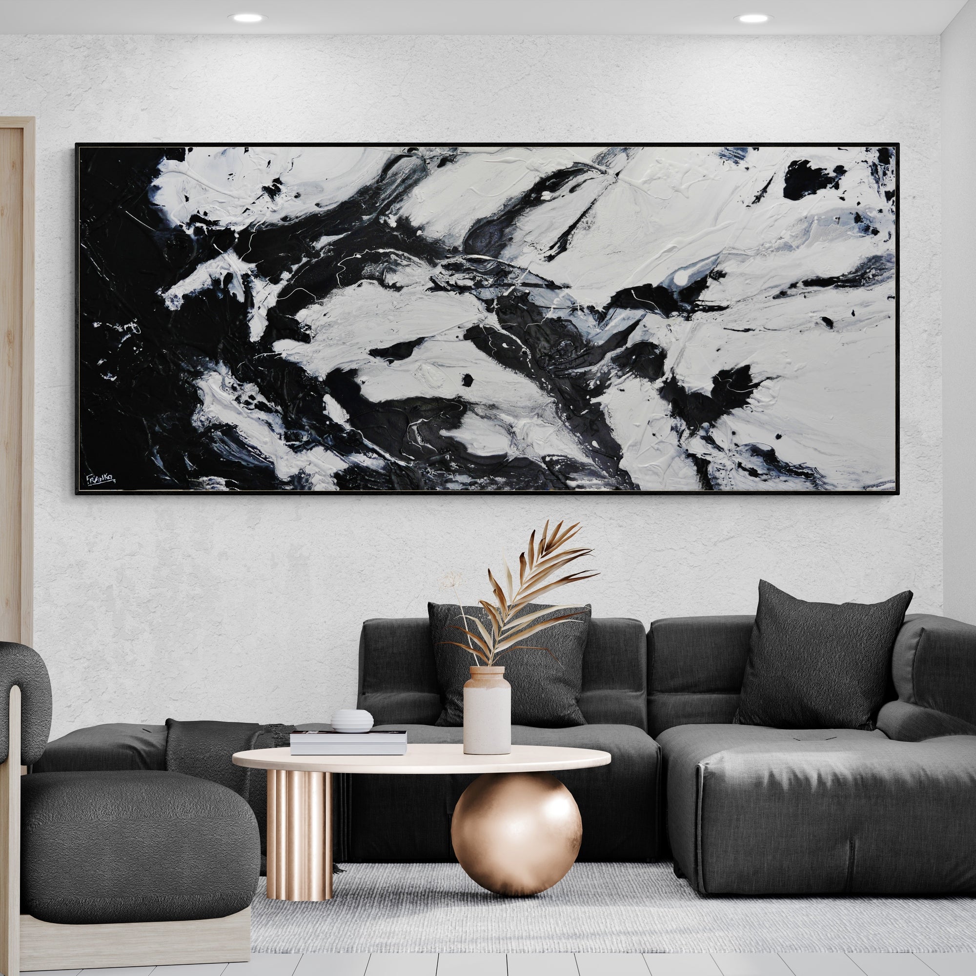 Sugar 240cm x 100cm Black and White Textured Abstract Painting (SOLD)-Abstract-[Franko_Artist]-[Australian_artist]-[Gold_Coast]-[Brisbane]-[modern]-[contemporary]-[original]-[Large_artwork]-[The_Block]-[Dream_Homes]-[ideas]-[Grand_Designs]-[Art_Lover]-Franklin Art Studio