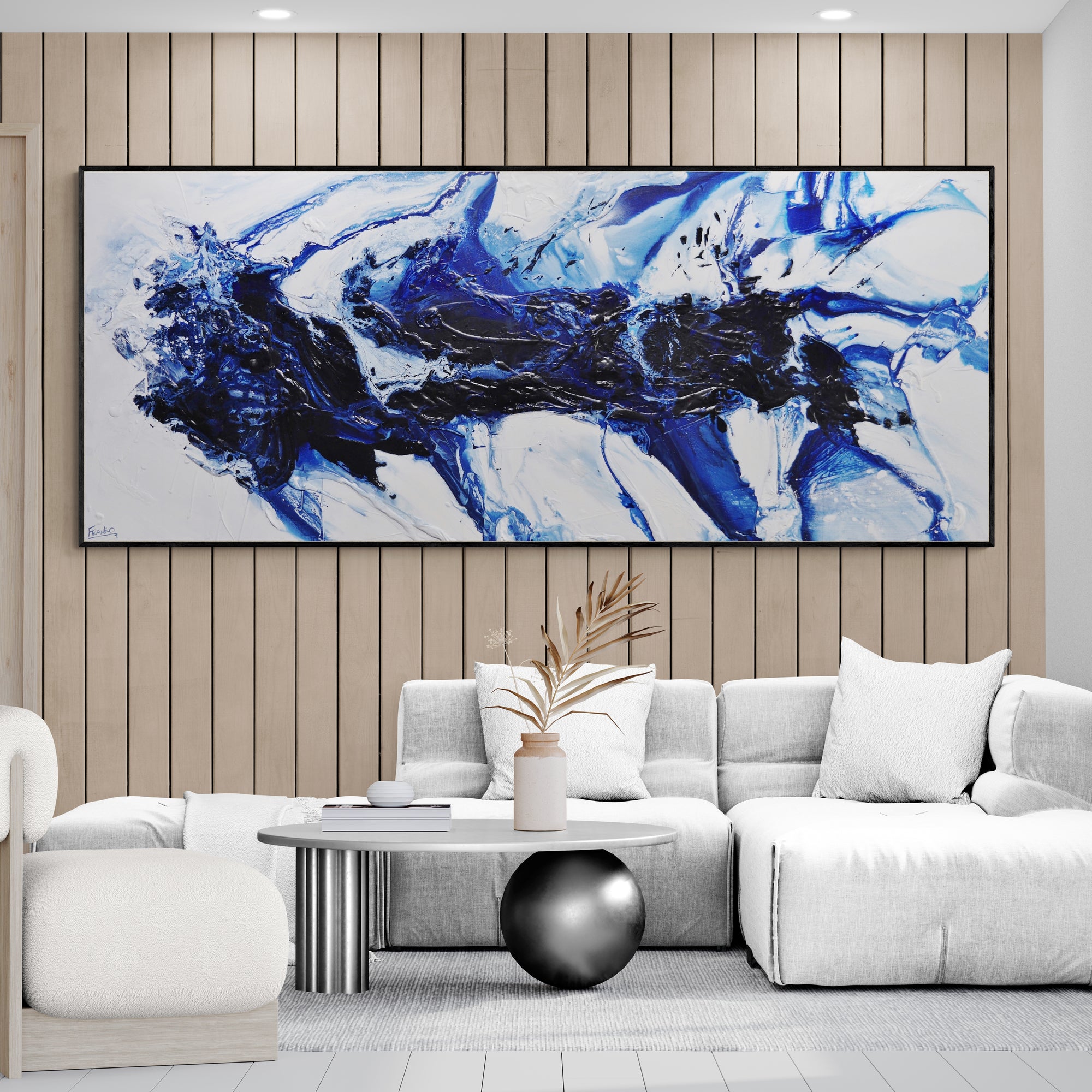 Dreams at Midnight 240cm x 100cm Navy White Textured Abstract Painting (SOLD)-Abstract-[Franko_Artist]-[Australian_artist]-[Gold_Coast]-[Brisbane]-[modern]-[contemporary]-[original]-[Large_artwork]-[The_Block]-[Dream_Homes]-[ideas]-[Grand_Designs]-[Art_Lover]-Franklin Art Studio