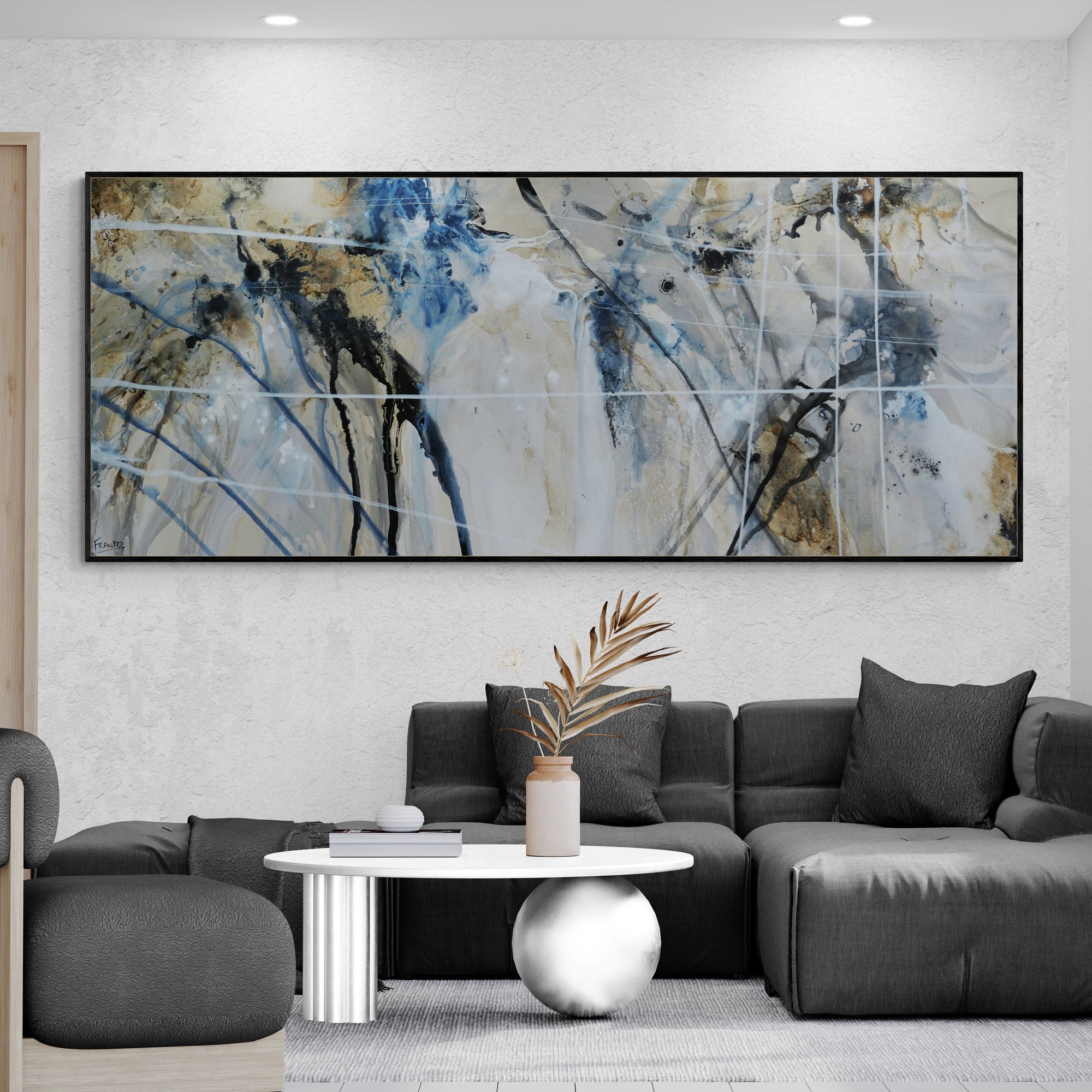 Refined 79 240cm x 100cm Blue Rust Cream White Blended Abstract Painting (SOLD)-Abstract-[Franko_Artist]-[The_Block]-[Dream_Homes]-[ideas]-[Grand_Designs]-[Art_Lover]-Franklin Art Studio