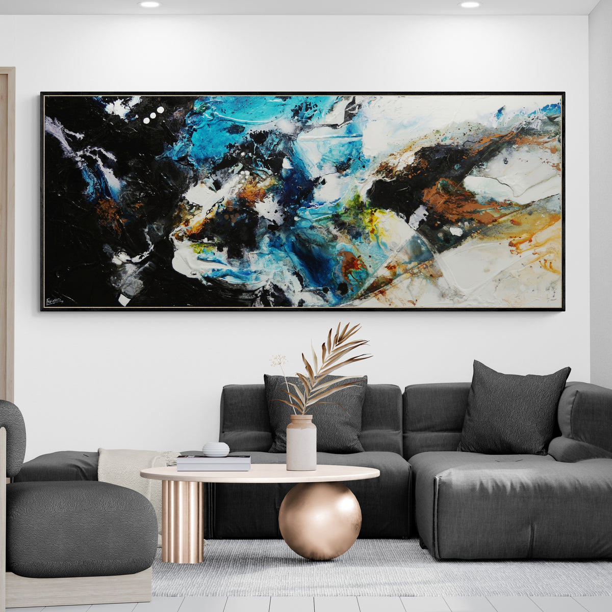 Infused Potion 240cm x 100cm Teal Textured Abstract Painting
