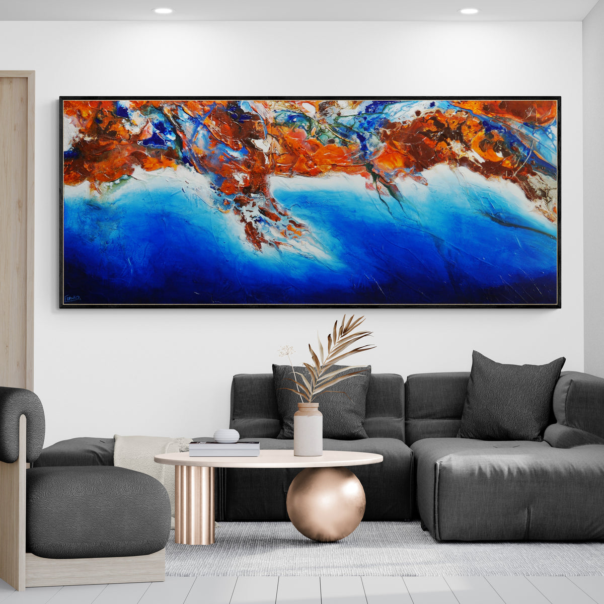 Ochre and Ocean 240cm x 100cm Oxide Blue Textured Abstract Painting