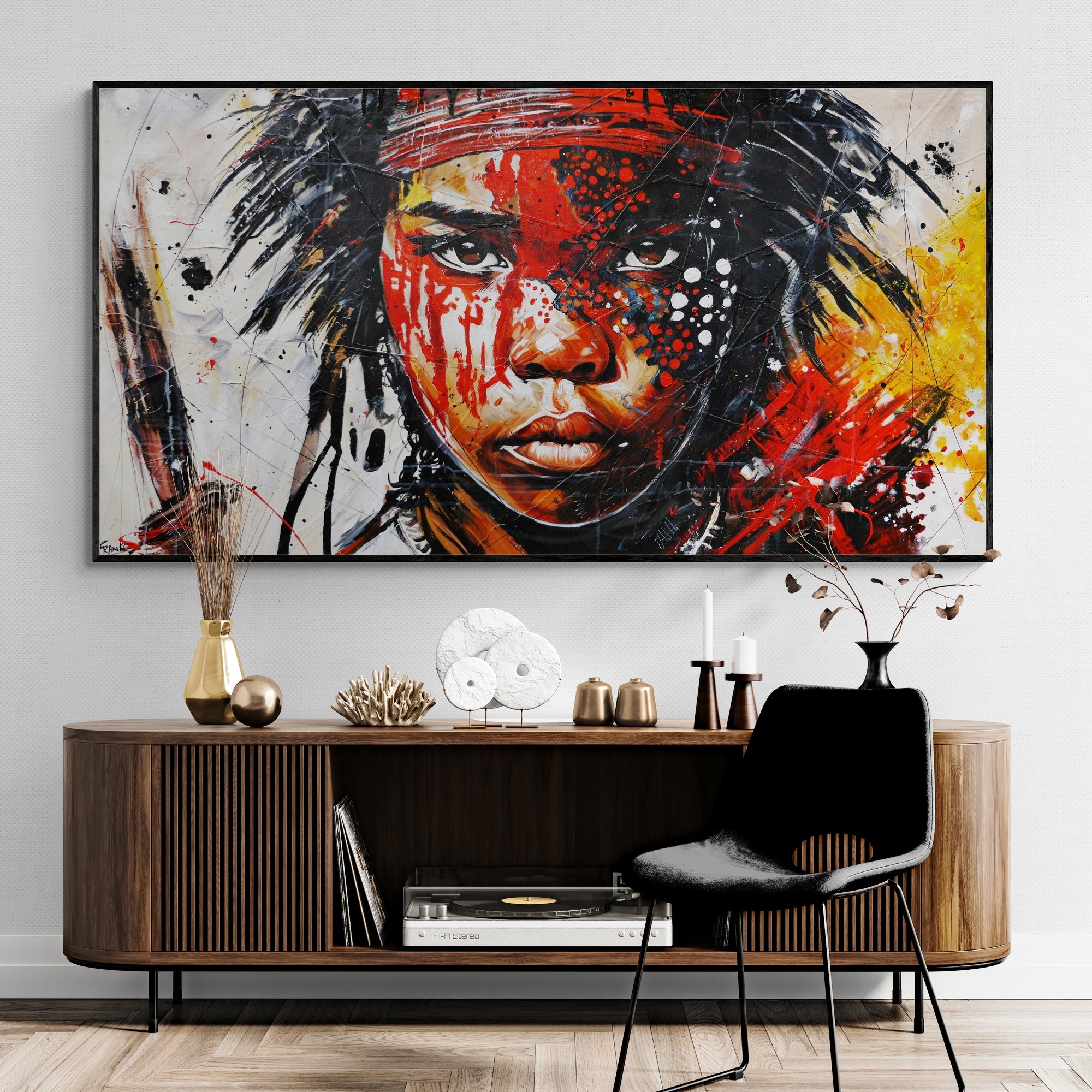 Tribal 190cm x 100cm Brave and Beautiful Abstract Framed Textured Painting (SOLD)-people-[Franko_Artist]-[Australian_artist]-[Gold_Coast]-[Brisbane]-[modern]-[contemporary]-[original]-[Large_artwork]-[The_Block]-[Dream_Homes]-[ideas]-[Grand_Designs]-[Art_Lover]-Franklin Art Studio