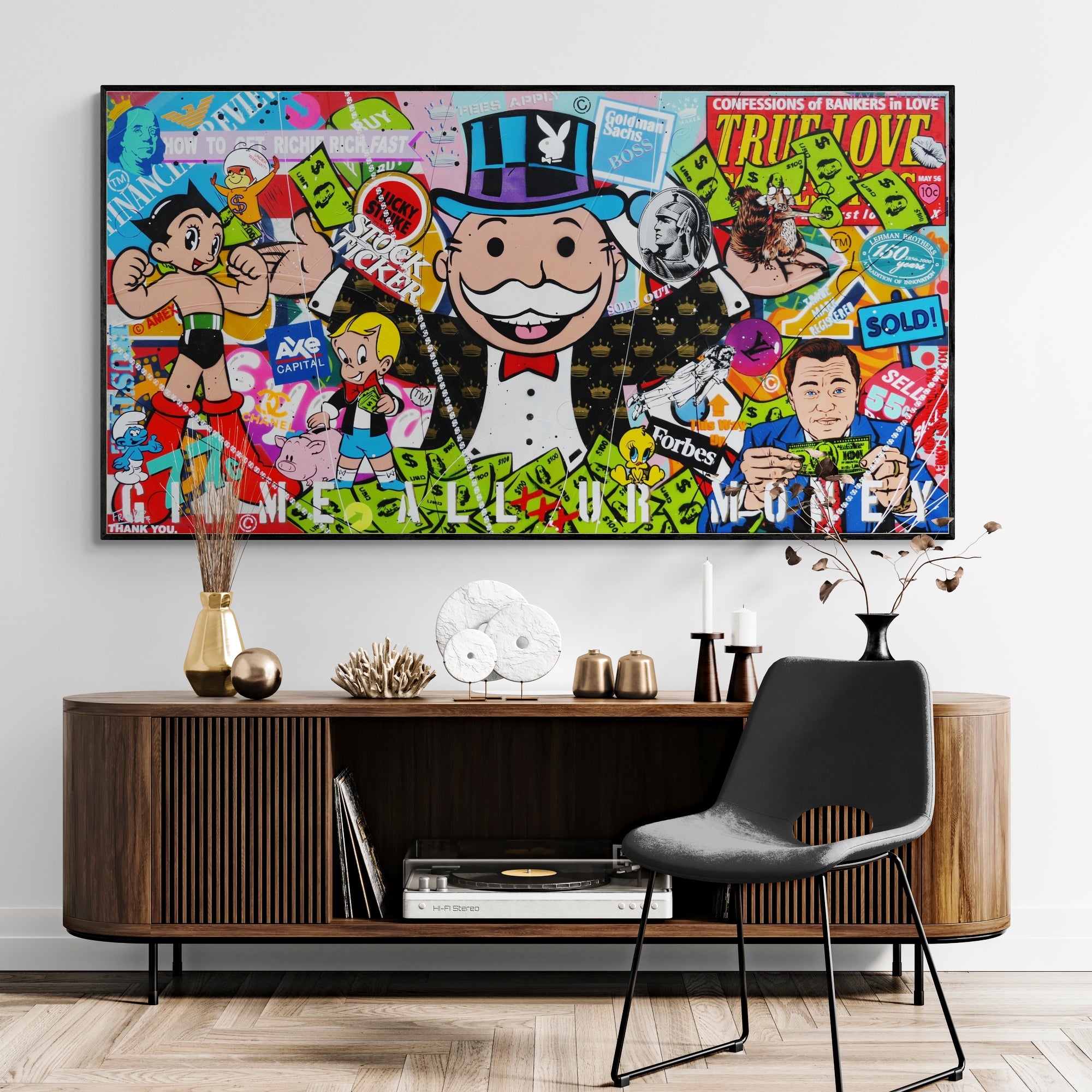 Talking Money 190cm x 100cm Monopoly Man Textured Urban Pop Art Painting (SOLD)-Urban Pop Art-[Franko_Artist]-[Australian_artist]-[Gold_Coast]-[Brisbane]-[modern]-[contemporary]-[original]-[Large_artwork]-[The_Block]-[Dream_Homes]-[ideas]-[Grand_Designs]-[Art_Lover]-Franklin Art Studio