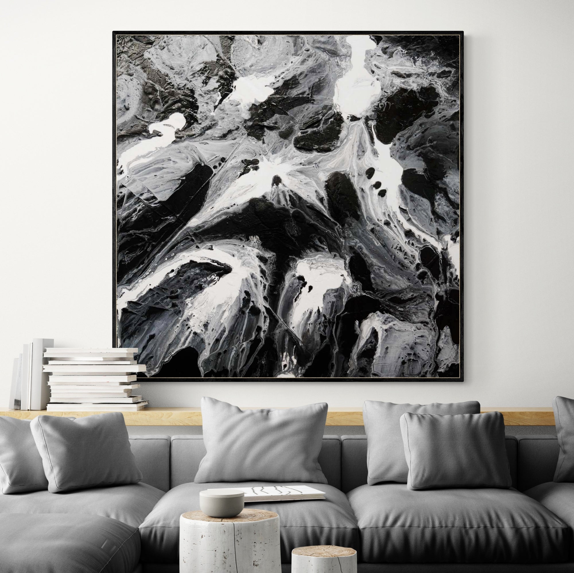 Ravishing Slate 130cm x 130cm Black Grey White Textured Abstract Painting (SOLD JOHN)-Abstract-[Franko_Artist]-[Australian_artist]-[Gold_Coast]-[Brisbane]-[modern]-[contemporary]-[original]-[Large_artwork]-[The_Block]-[Dream_Homes]-[ideas]-[Grand_Designs]-[Art_Lover]-Franklin Art Studio