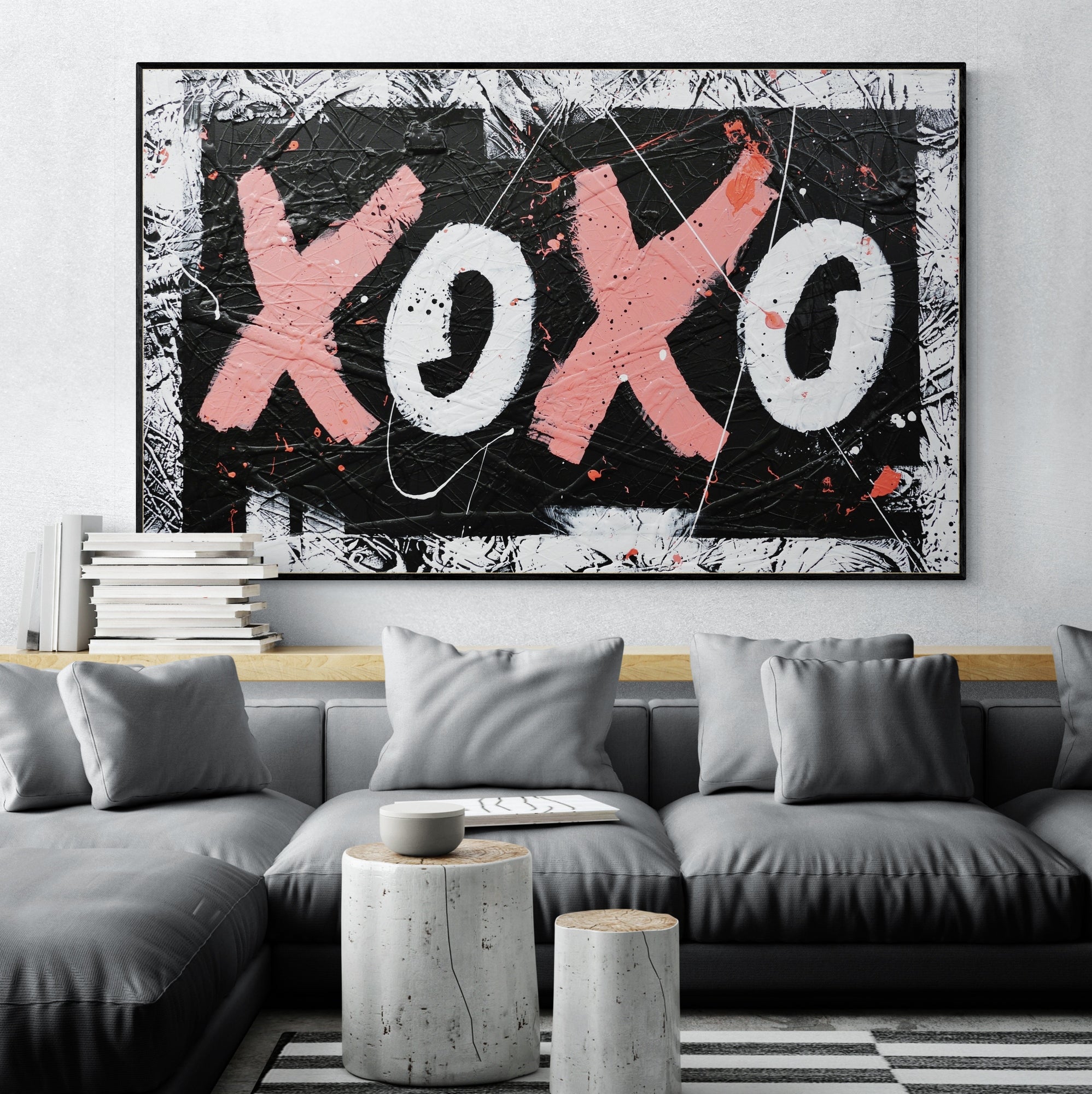 XO Free Love 160cm x 100cm Hugs and Kisses Textured Pop Art Painting (SOLD)-Urban Pop Art-[Franko_Artist]-[The_Block]-[Dream_Homes]-[ideas]-[Grand_Designs]-[Art_Lover]-Franklin Art Studio