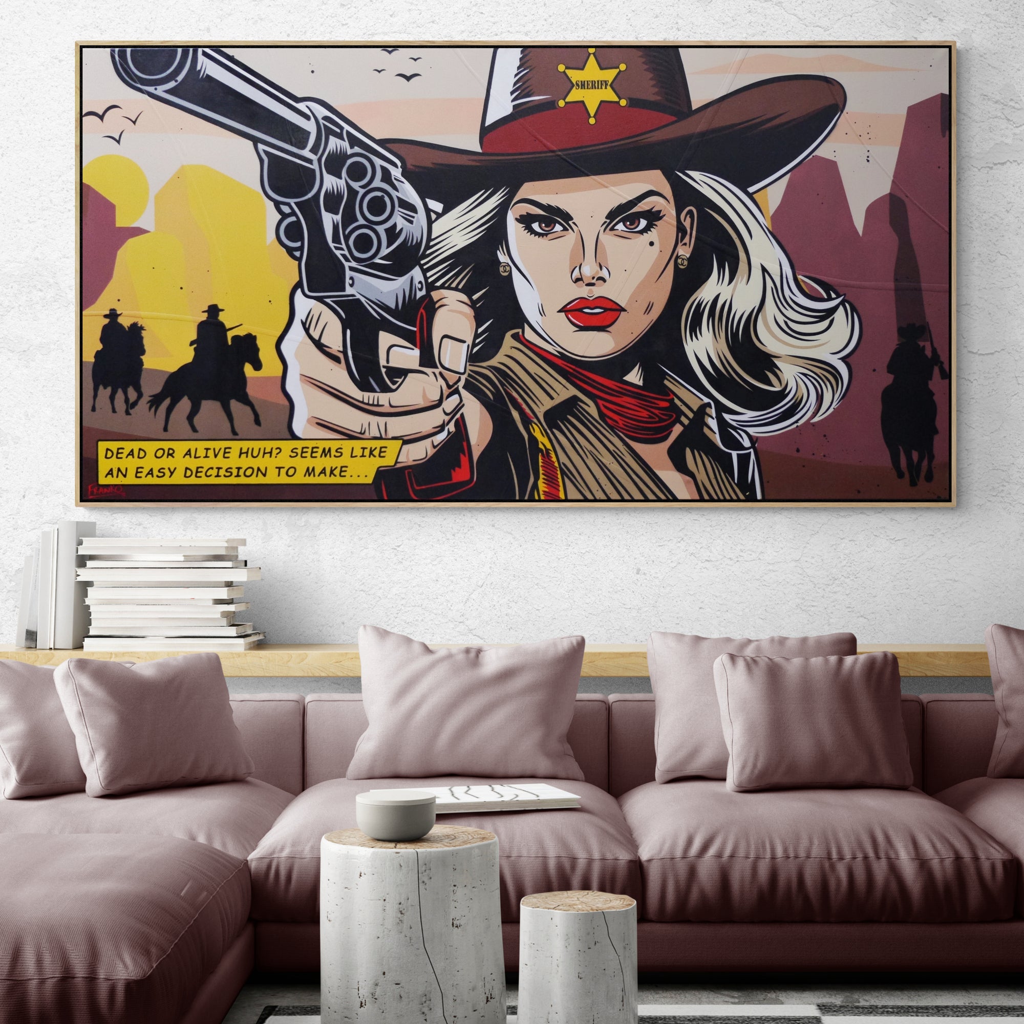 update alt-text with template The Sheriff 190cm x 100cm Cowgirl Textured Classic Pop Art Painting (SOLD)-Urban Pop Art-[Franko_Artist]-[The_Block]-[Dream_Homes]-[ideas]- [Grand_Designs]-Franklin Art Studio