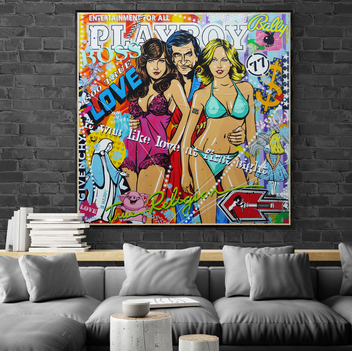 Playtime 120cm x 120cm Playboy Textured Urban Pop Art Painting