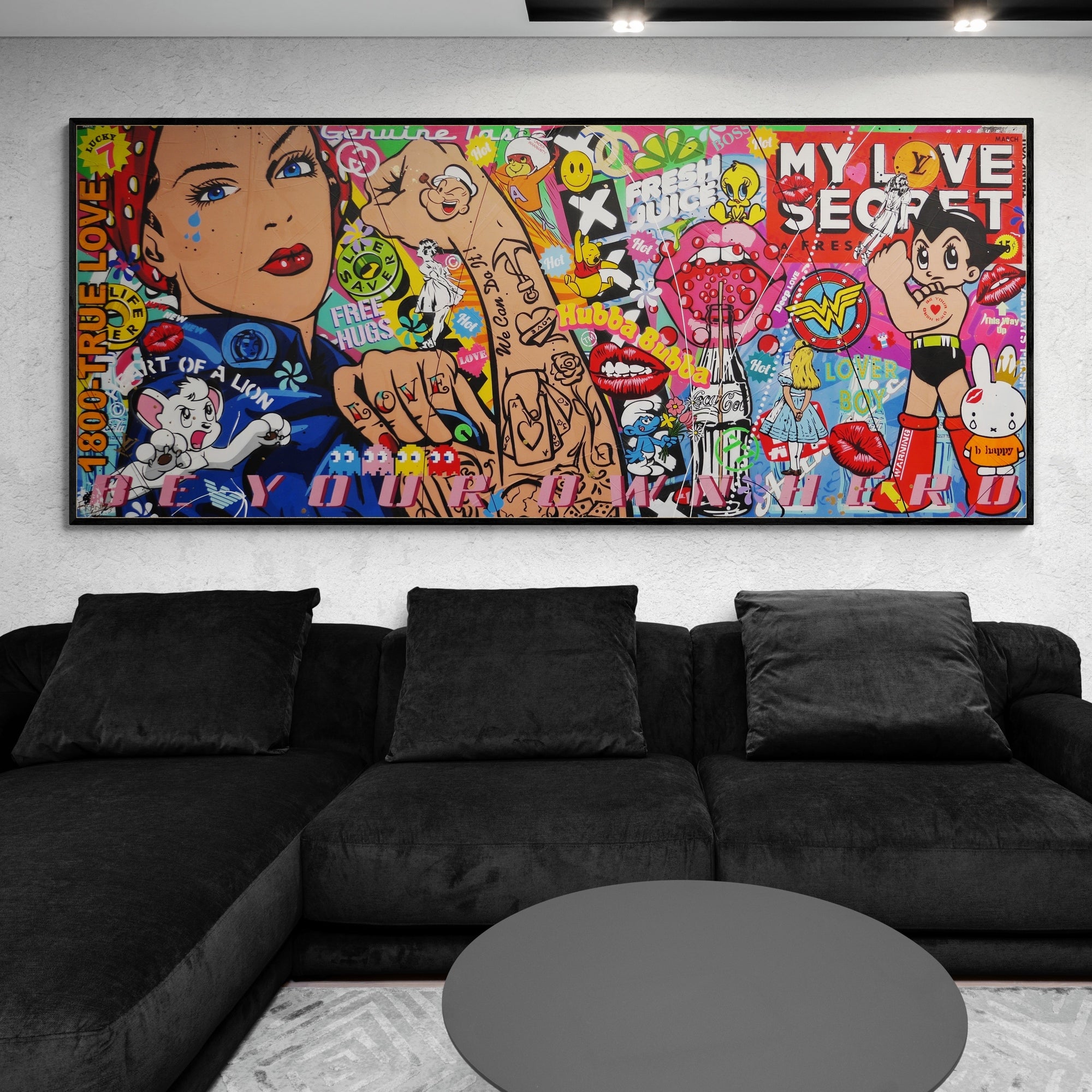 Being Rosie 240cm x 100cm Rosie The Riveter Textured Urban Pop Art Painting (SOLD)-Urban Pop Art-[Franko_Artist]-[Australian_artist]-[Gold_Coast]-[Brisbane]-[modern]-[contemporary]-[original]-[Large_artwork]-[The_Block]-[Dream_Homes]-[ideas]-[Grand_Designs]-[Art_Lover]-Franklin Art Studio