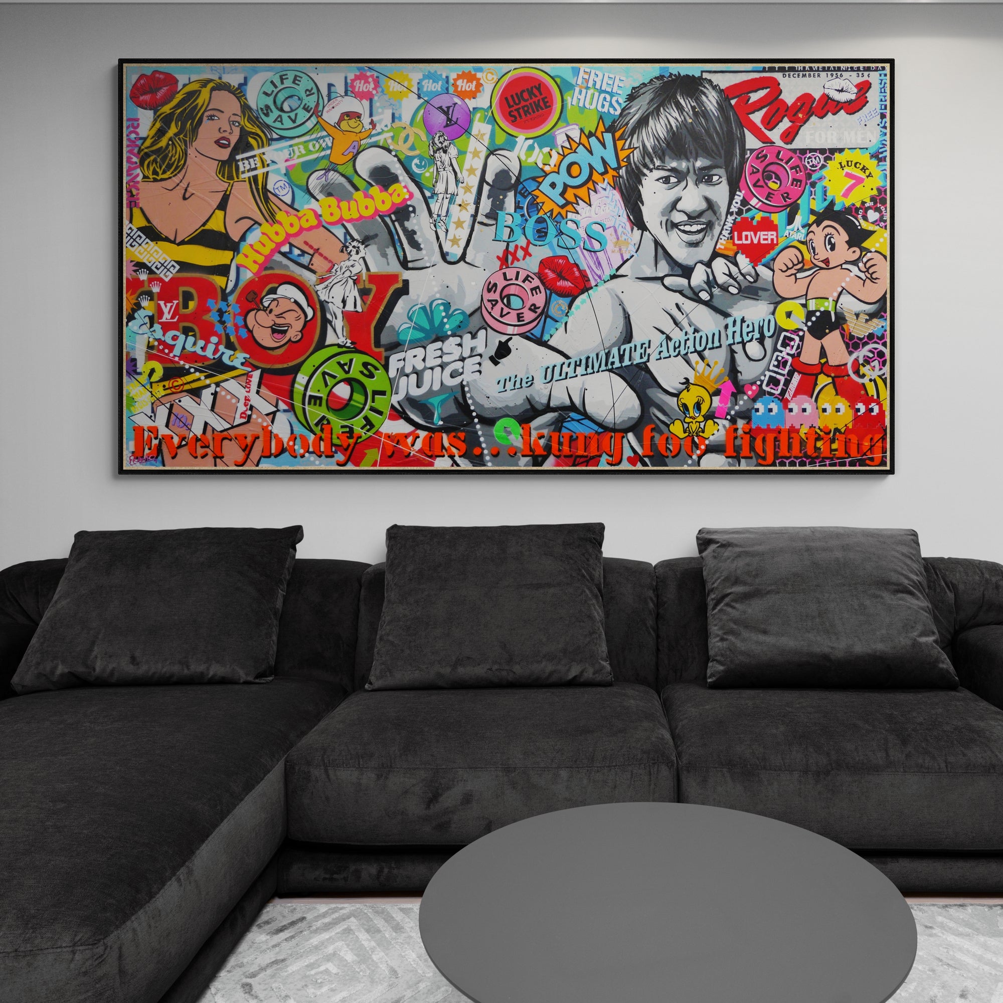 Rogue Bruce 190cm x 100cm Bruce Lee Textured Urban Pop Art Painting (SOLD)-Urban Pop Art-[Franko_Artist]-[The_Block]-[Dream_Homes]-[ideas]-[Grand_Designs]-[Art_Lover]-Franklin Art Studio