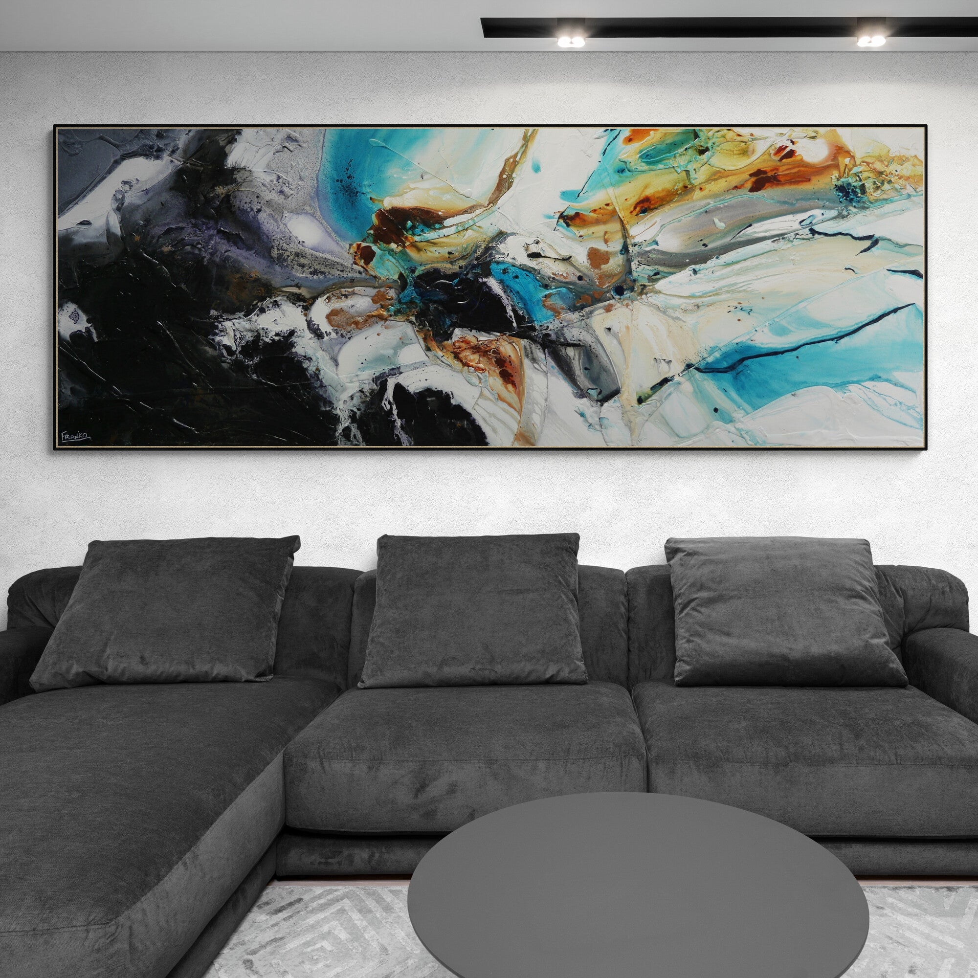 update alt-text with template Aqua Evolution 270cm x 100cm Black White Teal Bronze Textured Abstract Painting (SOLD)-Abstract-[Franko_Artist]-[The_Block]-[Dream_Homes]-[ideas]- [Grand_Designs]-Franklin Art Studio