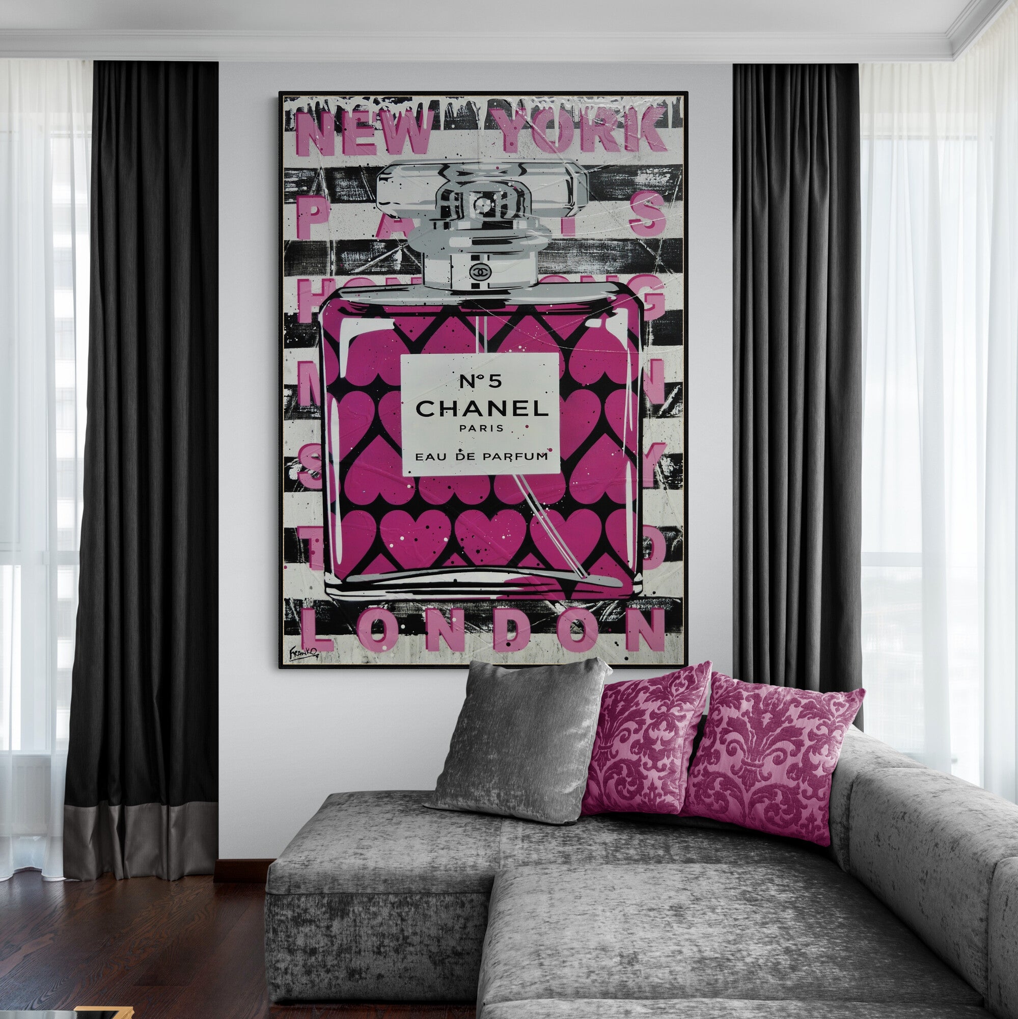 update alt-text with template Strawberry Perfume 140cm x 100cm Perfume Bottle Textured Urban Pop Art Painting-Urban Pop Art-[Franko_Artist]-[The_Block]-[Dream_Homes]-[ideas]- [Grand_Designs]-Franklin Art Studio