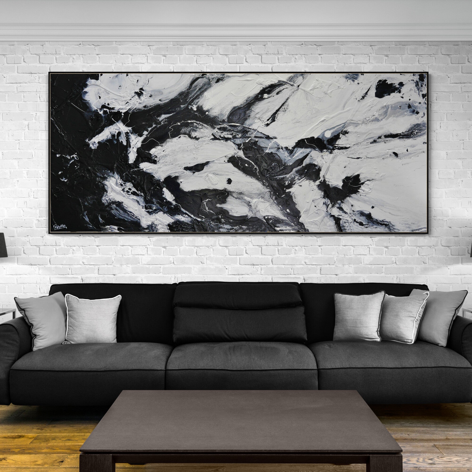 Sugar 240cm x 100cm Black and White Textured Abstract Painting (SOLD)-Abstract-[Franko_Artist]-[The_Block]-[Dream_Homes]-[ideas]-[Grand_Designs]-[Art_Lover]-Franklin Art Studio