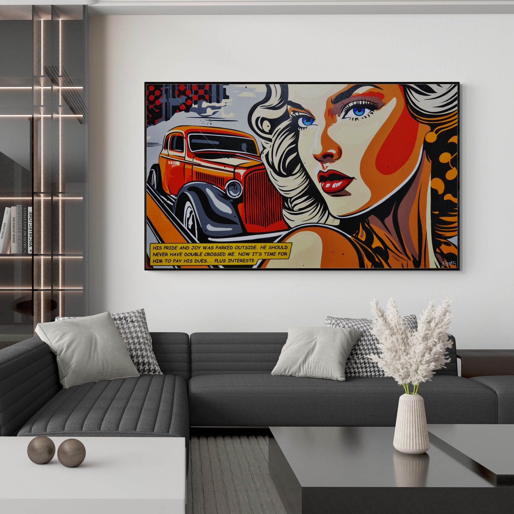 Pride and Joy 200cm x 120cm Car Girl Classic Pop Art Painting (SOLD)-Urban Pop Art-[Franko_Artist]-[Australian_artist]-[Gold_Coast]-[Brisbane]-[modern]-[contemporary]-[original]-[Large_artwork]-[The_Block]-[Dream_Homes]-[ideas]-[Grand_Designs]-[Art_Lover]-Franklin Art Studio