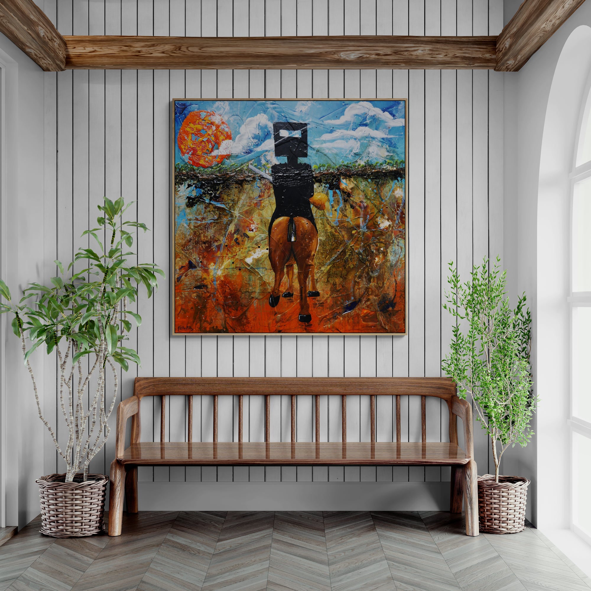 Solo Rider Ned 120cm x 120cm Ned Kelly Textured Abstract Painting-Abstract-[Franko_Artist]-[Australian_artist]-[Gold_Coast]-[Brisbane]-[modern]-[contemporary]-[original]-[Large_artwork]-[The_Block]-[Dream_Homes]-[ideas]-[Grand_Designs]-[Art_Lover]-Franklin Art Studio