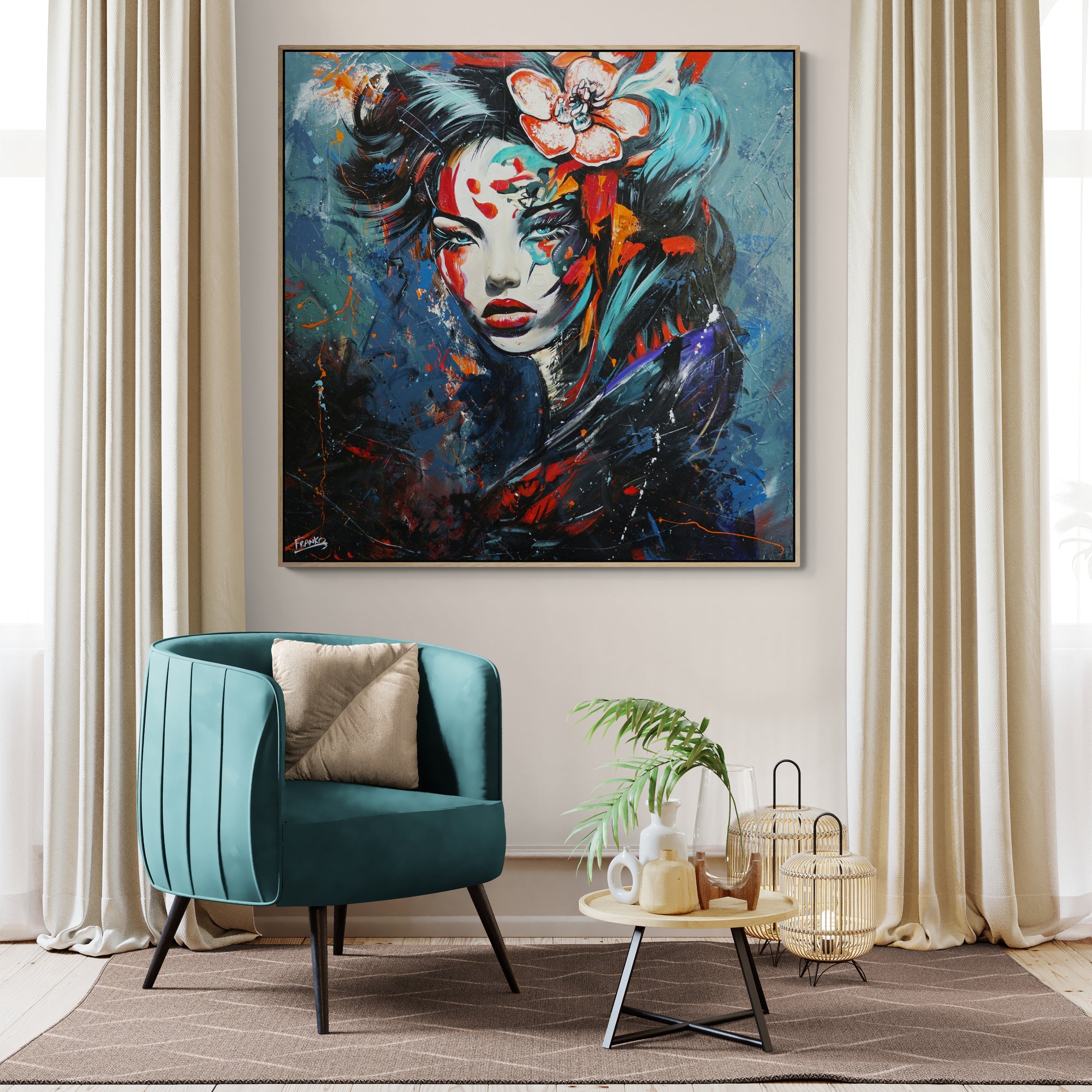 Mahou 120cm x 120cm FRAMED Geisha Abstract Realism Textured Painting