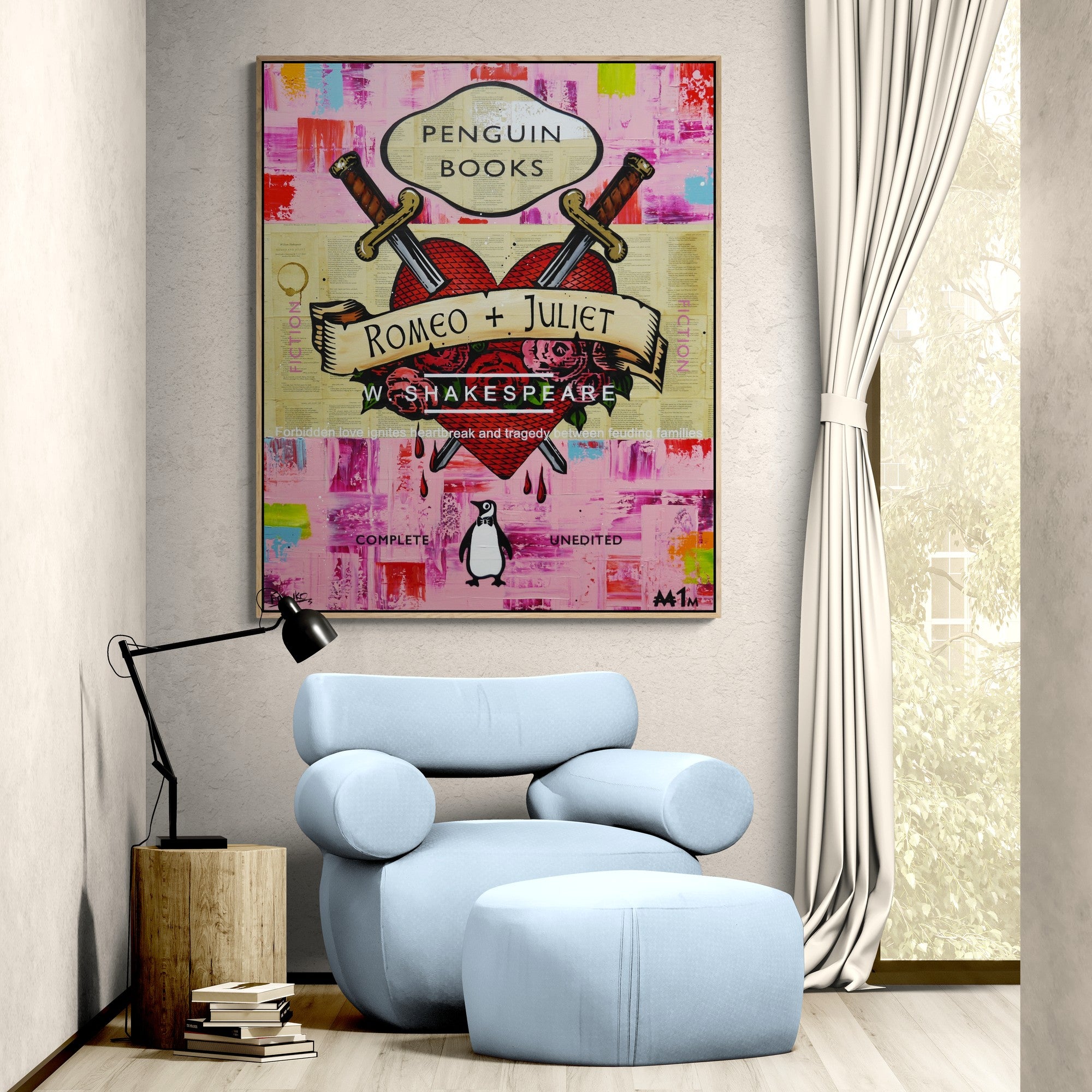 The Lovers 120cm x 100cm Romeo and Juliette Urban Pop Book Club Painting