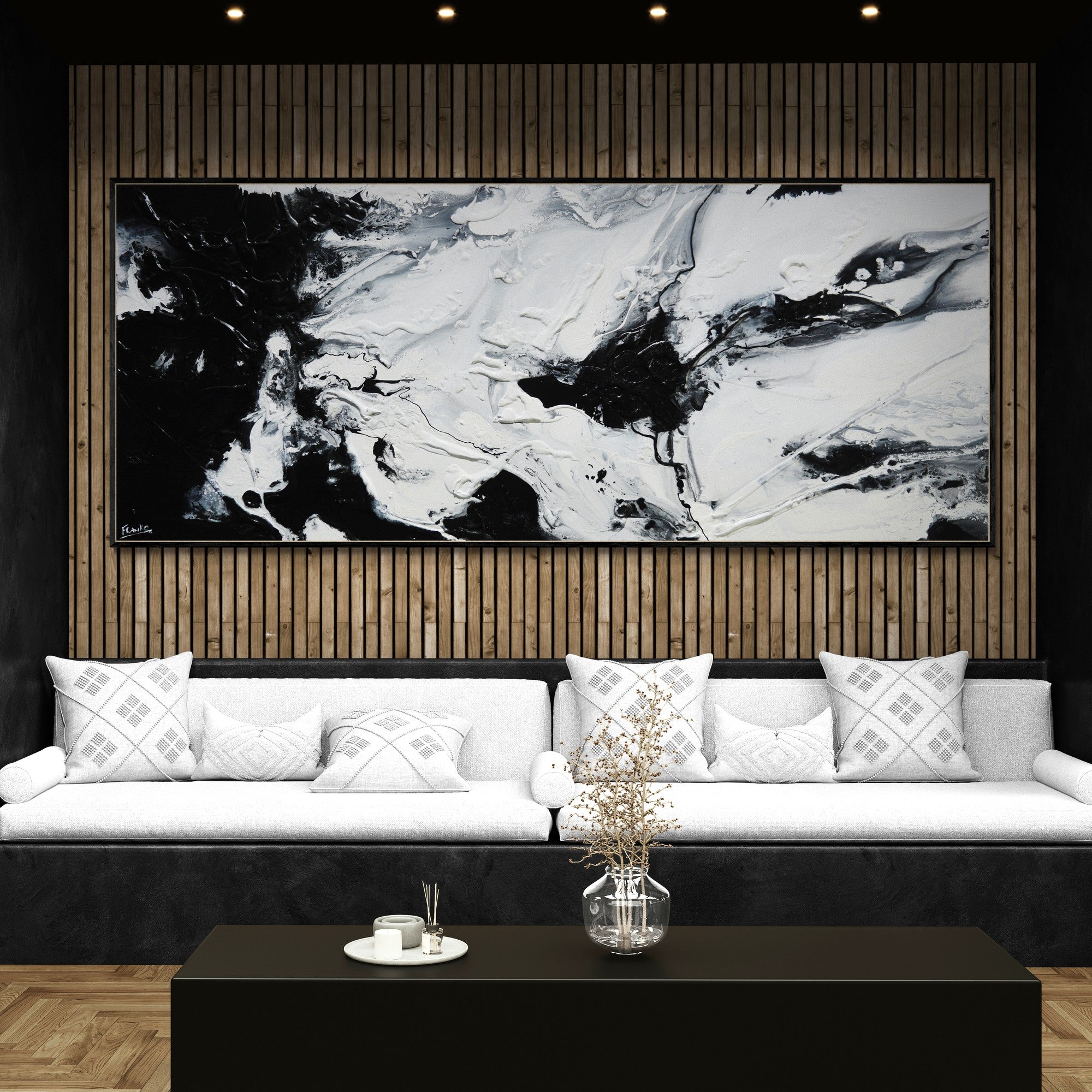 Iced Sambuca 240cm x 100cm Black and White Textured Abstract Painting