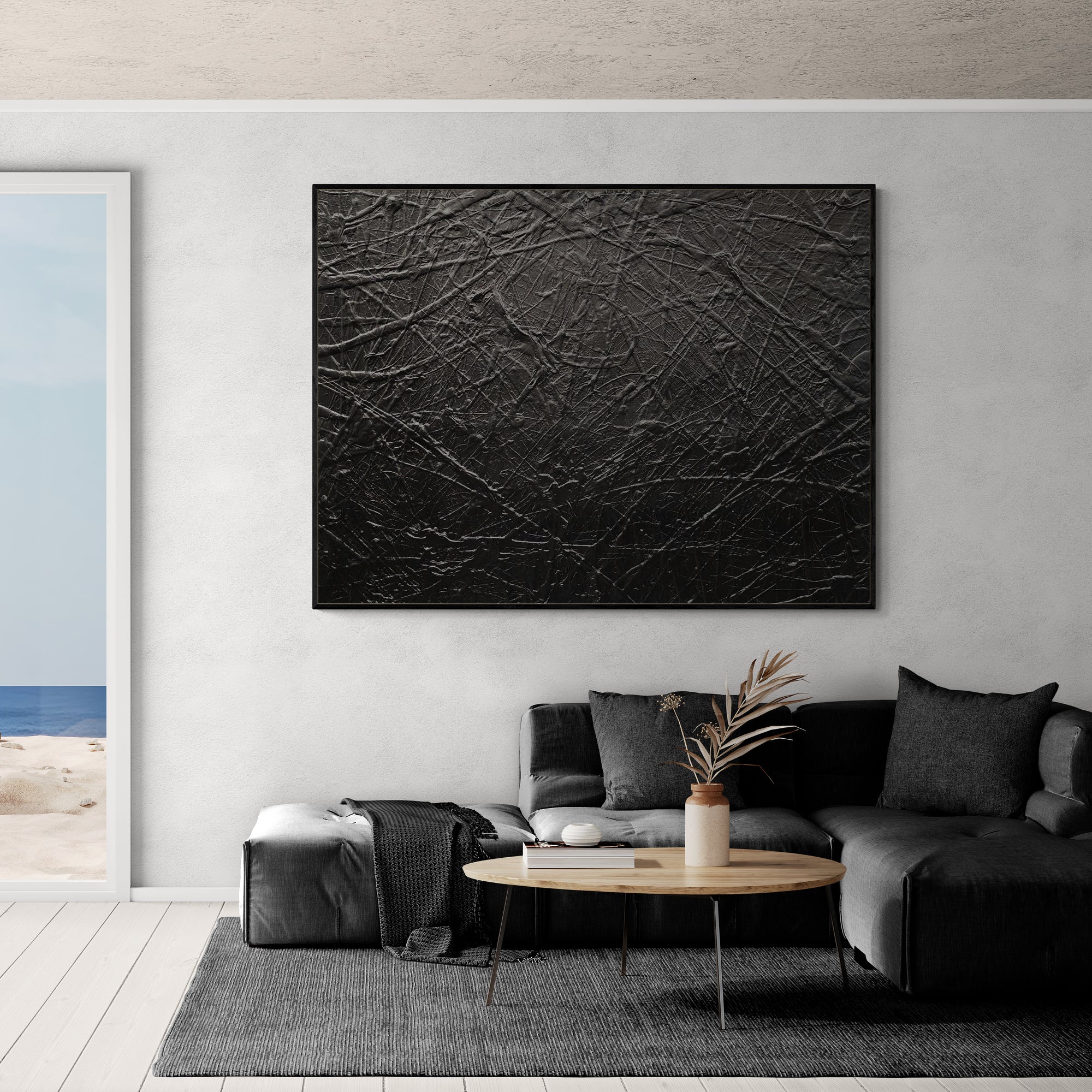 Maximus Black 140cm x 180cm Black Textured Abstract Painting (SOLD)-Abstract-[Franko_Artist]-[The_Block]-[Dream_Homes]-[ideas]-[Grand_Designs]-[Art_Lover]-Franklin Art Studio