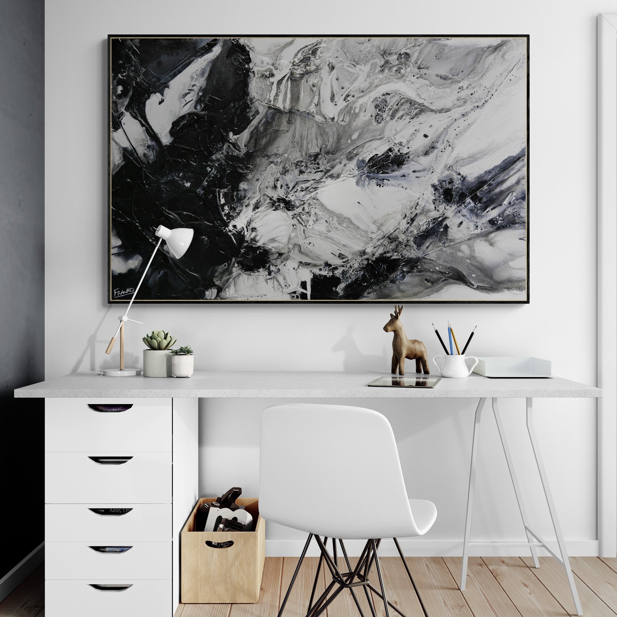 Black Universe 160cm x 100cm Black Grey White Textured Abstract Painting (SOLD)-Abstract-[Franko_Artist]-[The_Block]-[Dream_Homes]-[ideas]-[Grand_Designs]-[Art_Lover]-Franklin Art Studio