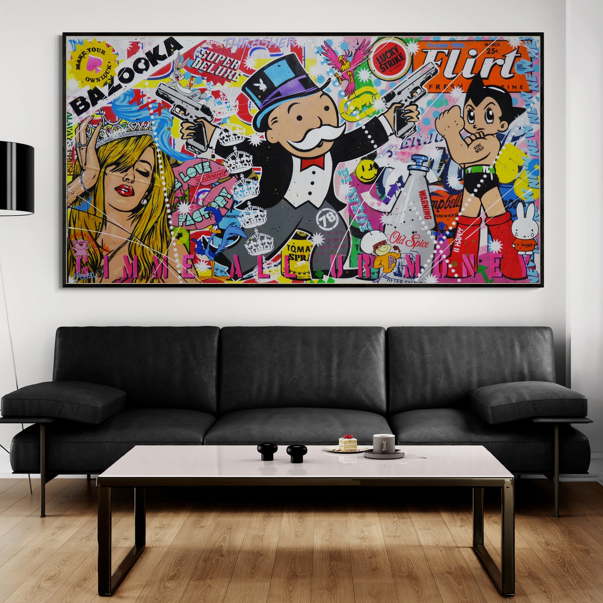 On The Run 190cm x 100cm Monopoly Man Textured Urban Pop Art Painting