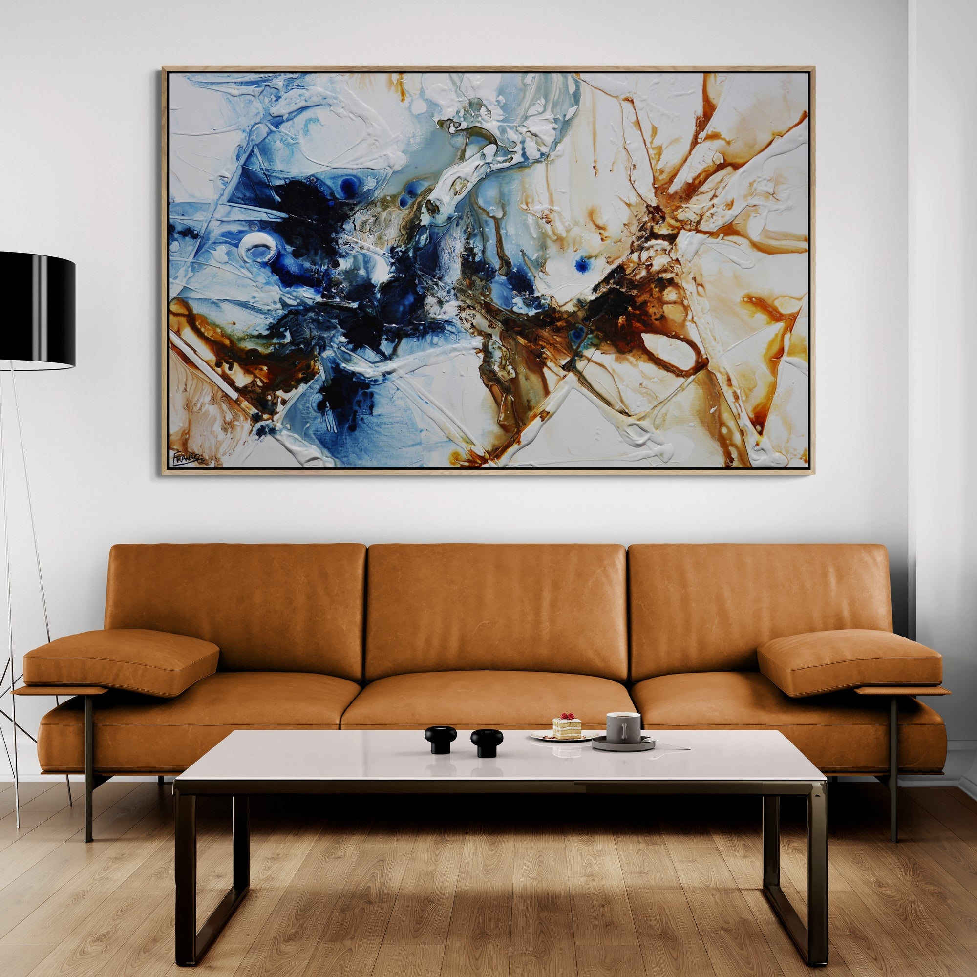 Midnight Echo 160cm x 100cm Blue Textured Abstract Painting