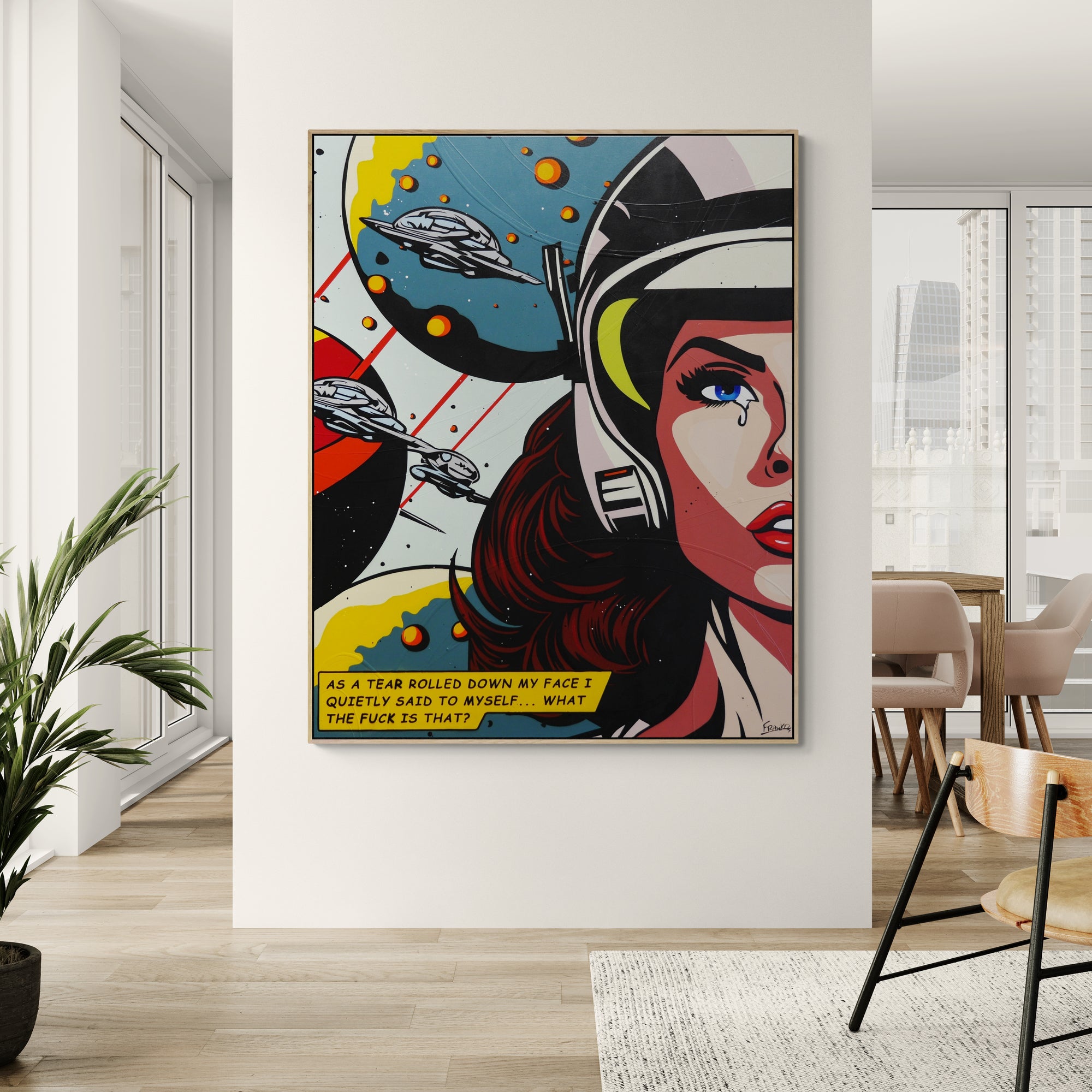 What The? 120cm x 150cm Textured Space Classic Pop Art Painting (SOLD)-Urban Pop Art-[Franko_Artist]-[Australian_artist]-[Gold_Coast]-[Brisbane]-[modern]-[contemporary]-[original]-[Large_artwork]-[The_Block]-[Dream_Homes]-[ideas]-[Grand_Designs]-[Art_Lover]-Franklin Art Studio