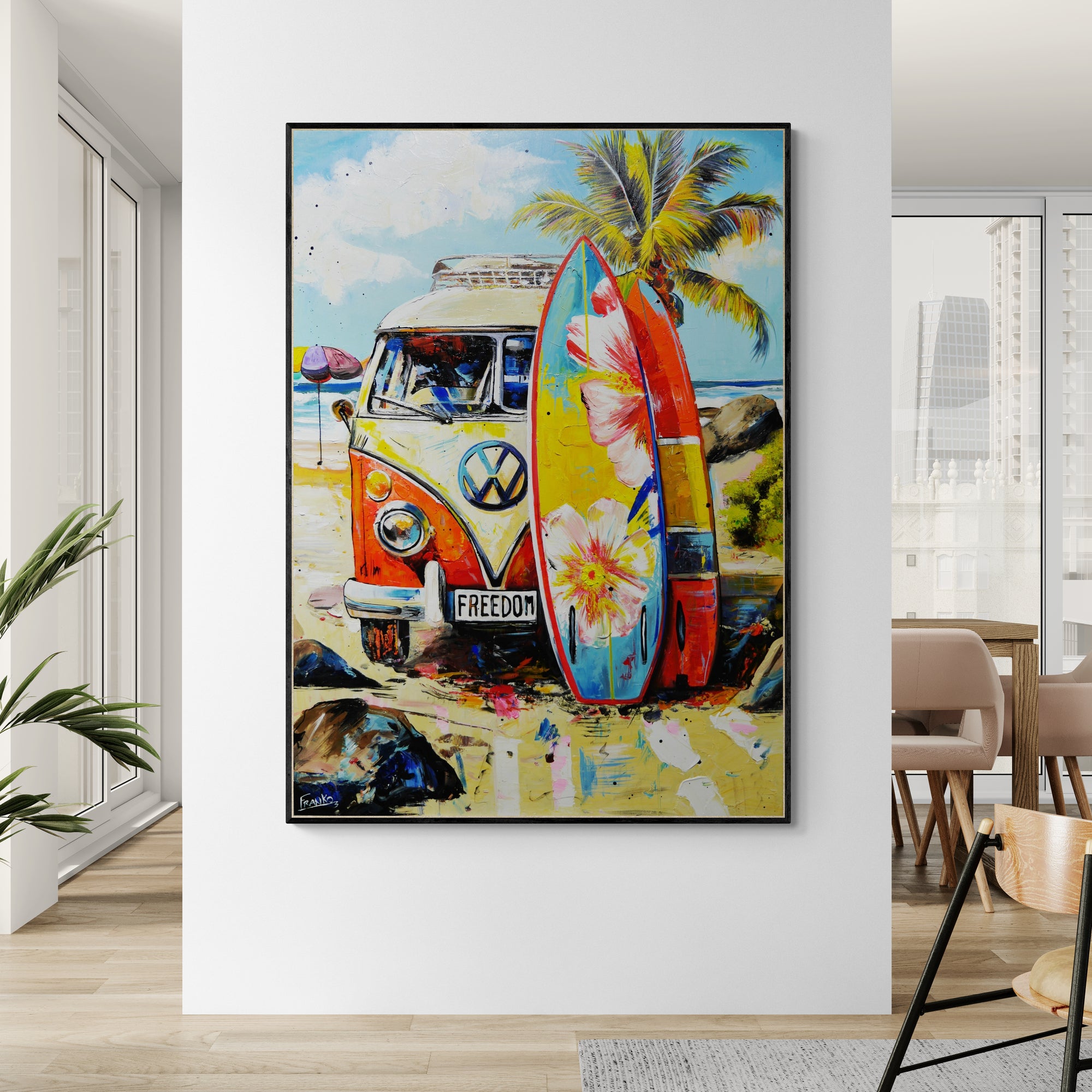 Chasing Freedom 140cm x 100cm FRAME INC Beach Kombi Abstract Realism Textured Painting