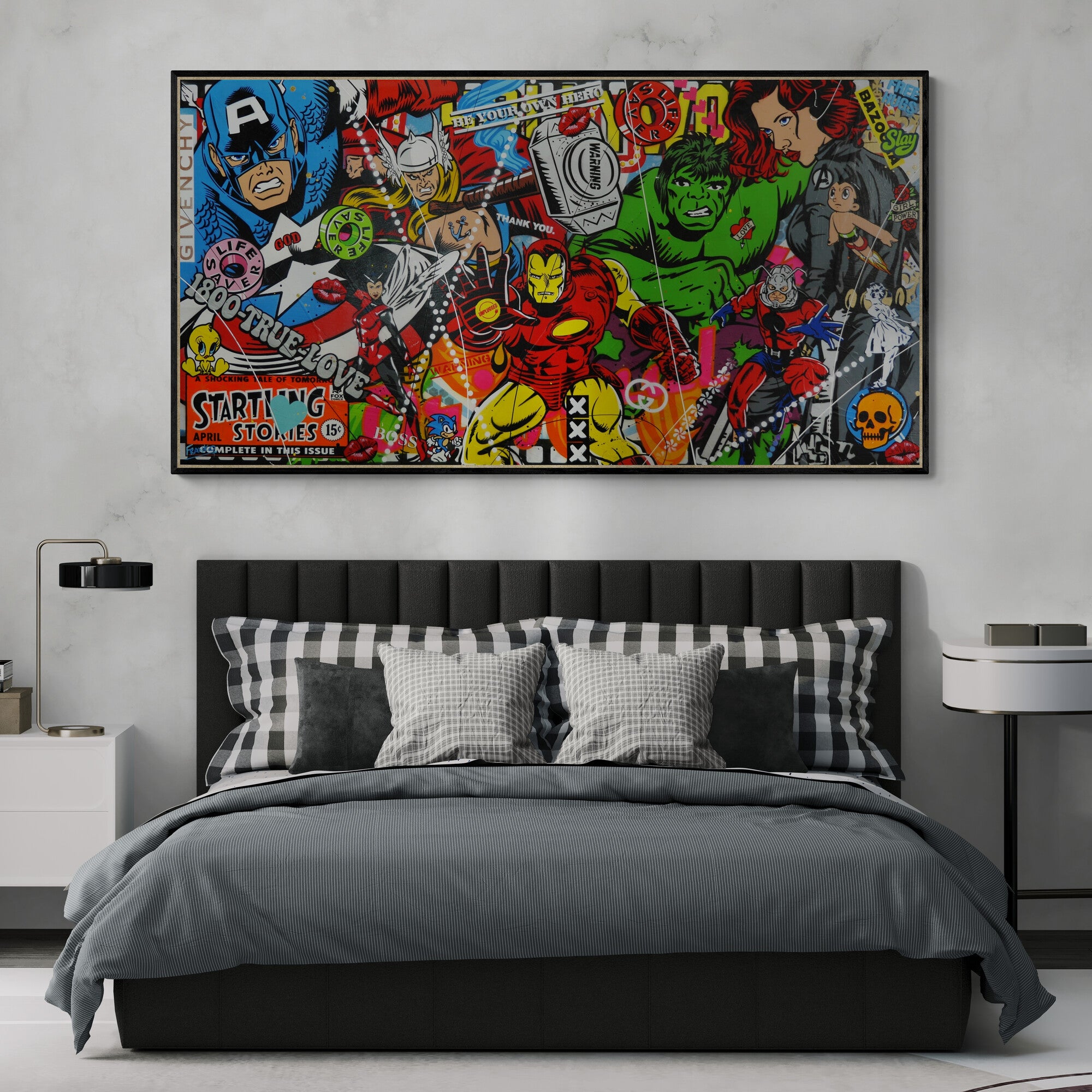 update alt-text with template Heroes Evolution 190cm x 100cm Textured Urban Pop Art Painting-Urban Pop Art-[Franko_Artist]-[The_Block]-[Dream_Homes]-[ideas]- [Grand_Designs]-Franklin Art Studio