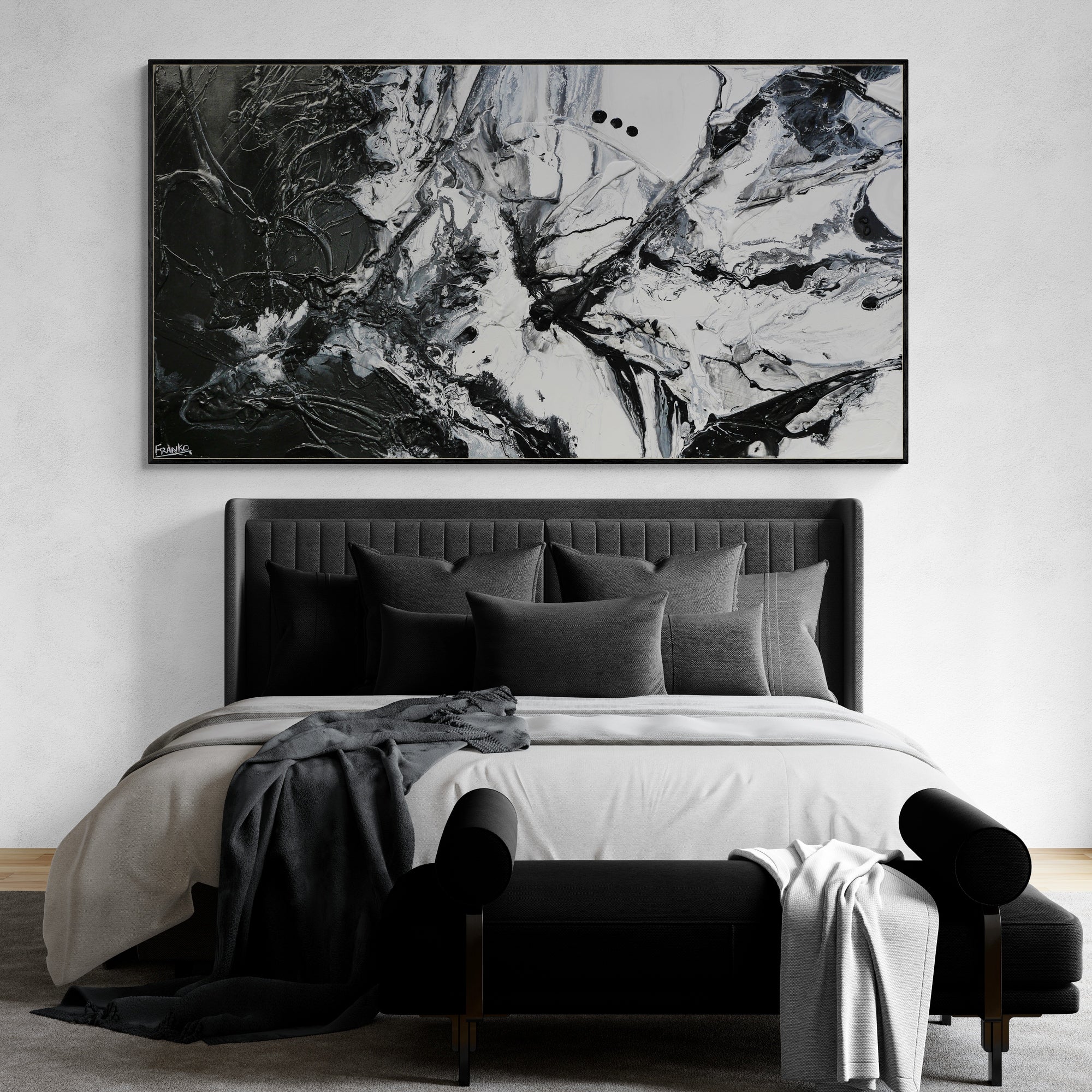 Black Haze 190cm x 100cm Black White Textured Abstract Painting (SOLD)-Abstract-[Franko_Artist]-[Australian_artist]-[Gold_Coast]-[Brisbane]-[modern]-[contemporary]-[original]-[Large_artwork]-[The_Block]-[Dream_Homes]-[ideas]-[Grand_Designs]-[Art_Lover]-Franklin Art Studio