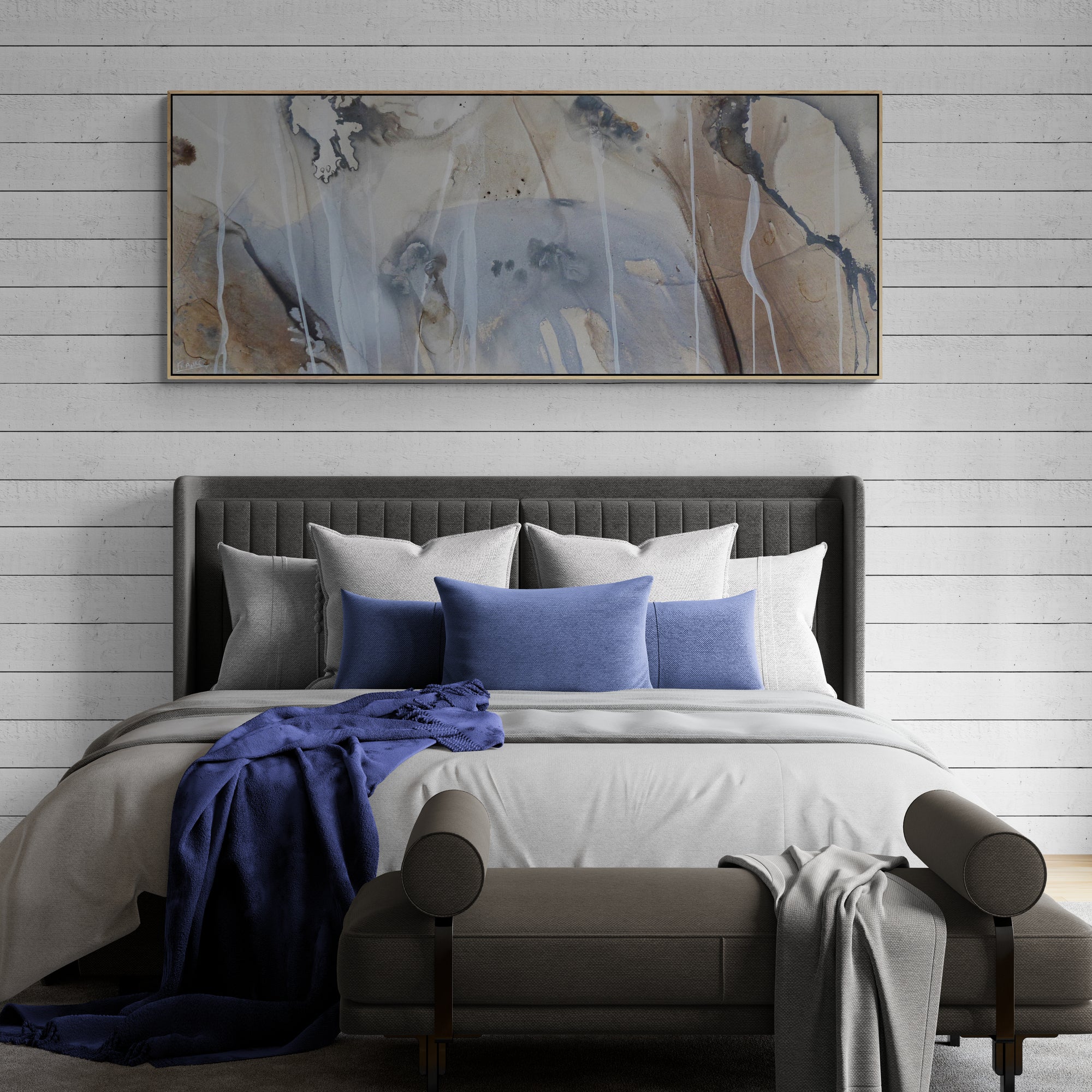 Refined 80 200cm x 80cm Cream Blue Rust White Grey Blended Abstract Painting (SOLD)-Abstract-[Franko_Artist]-[The_Block]-[Dream_Homes]-[ideas]-[Grand_Designs]-[Art_Lover]-Franklin Art Studio