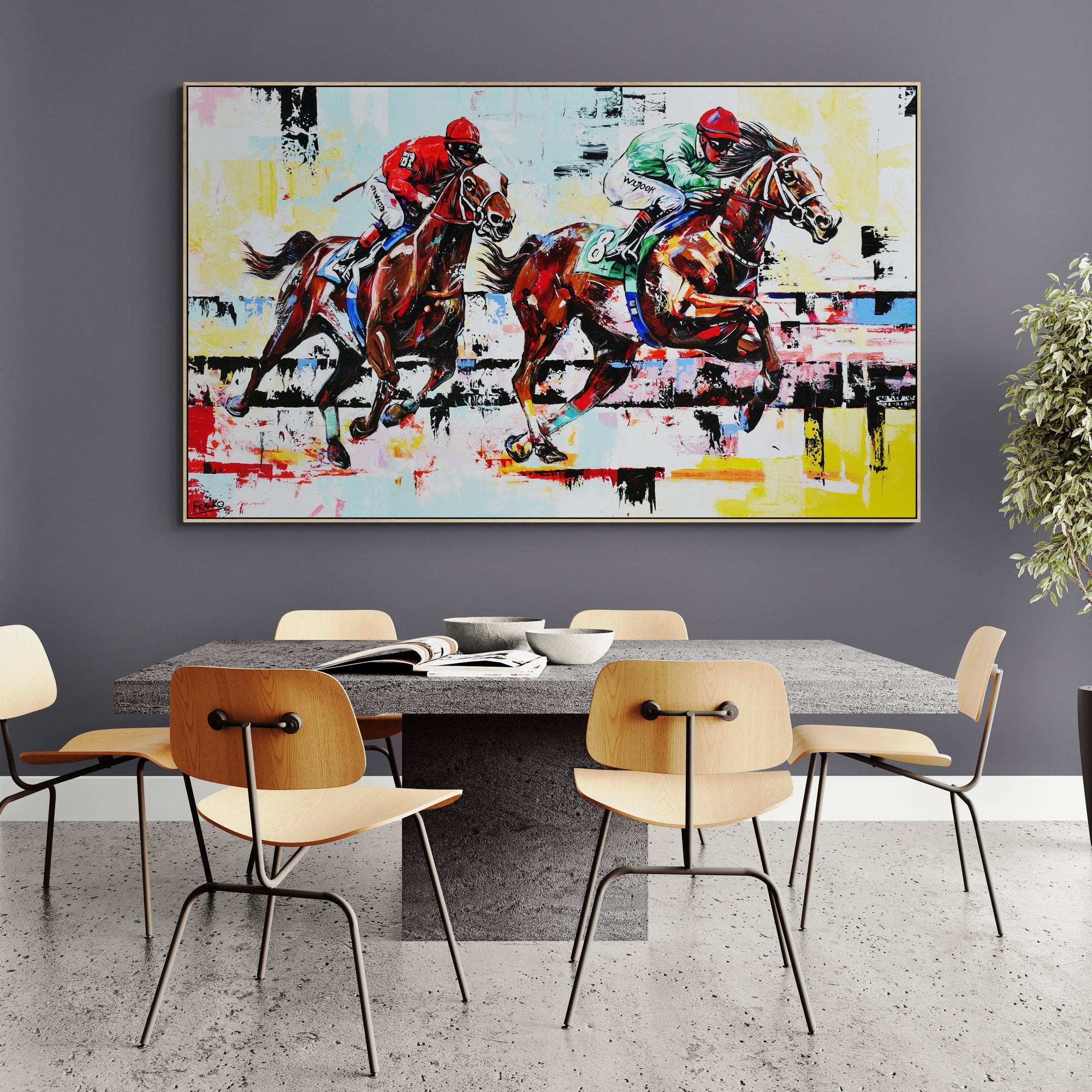 The Finish 200cm x 120cm Horse Racing Abstract Realism Framed Textured Painting (SOLD)-abstract realism-[Franko_Artist]-[The_Block]-[Dream_Homes]-[ideas]-[Grand_Designs]-[Art_Lover]-Franklin Art Studio