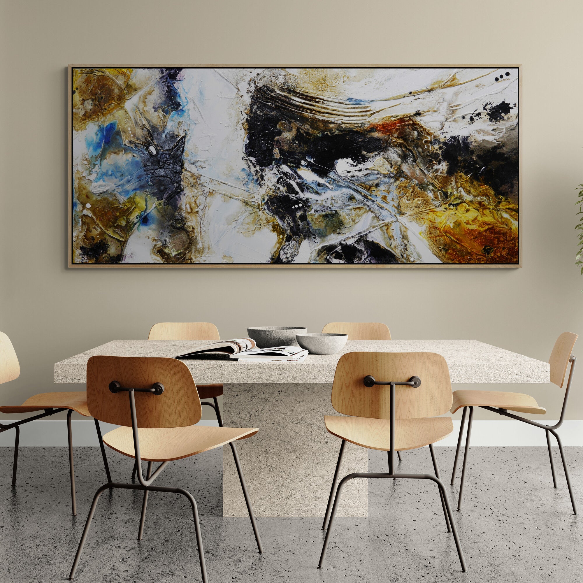 Witches Verge 270cm x 120cm White Rust Blue Ochre Textured Abstract Painting (SOLD)-Abstract-[Franko_Artist]-[The_Block]-[Dream_Homes]-[ideas]-[Grand_Designs]-[Art_Lover]-Franklin Art Studio