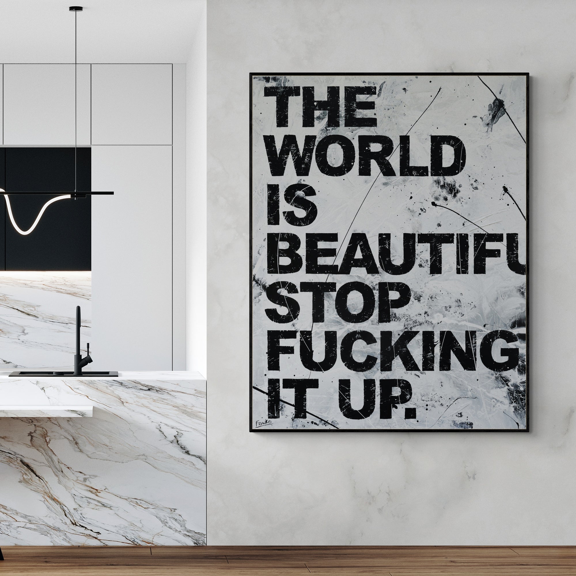 update alt-text with template Big Beautiful World 140cm x 180cm Textured Urban Pop Art Painting-Urban Pop Art-[Franko_Artist]-[The_Block]-[Dream_Homes]-[ideas]- [Grand_Designs]-Franklin Art Studio