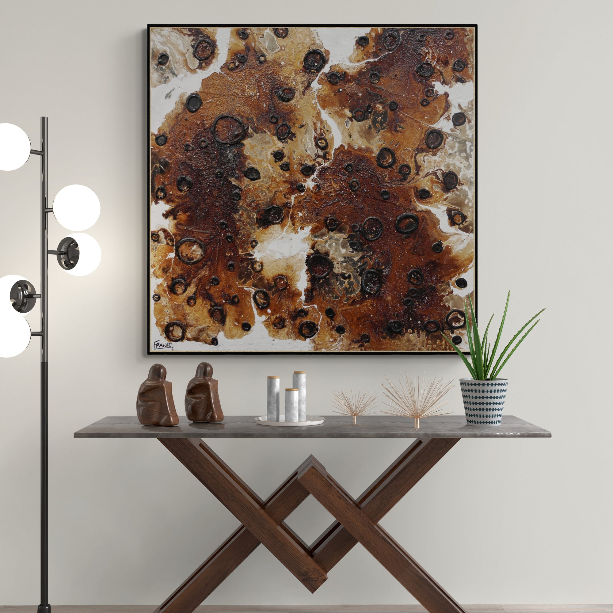 Popcorn Honey 100cm x 100cm Rusts Honey Textured Abstract Painting (SOLD)-Abstract-[Franko_Artist]-[The_Block]-[Dream_Homes]-[ideas]-[Grand_Designs]-[Art_Lover]-Franklin Art Studio