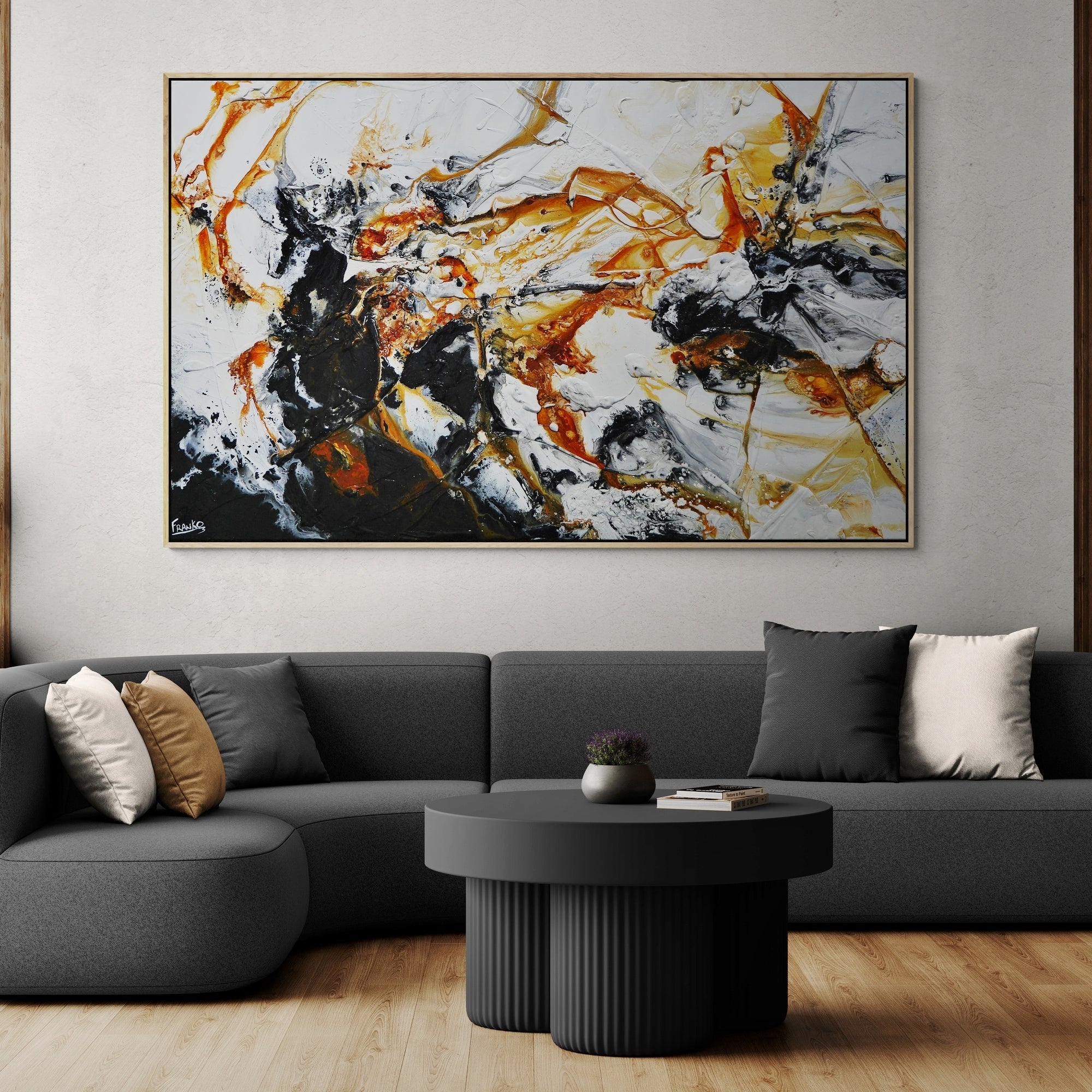 Attainment 160cm x 100cm White Rust Black Textured Abstract Painting