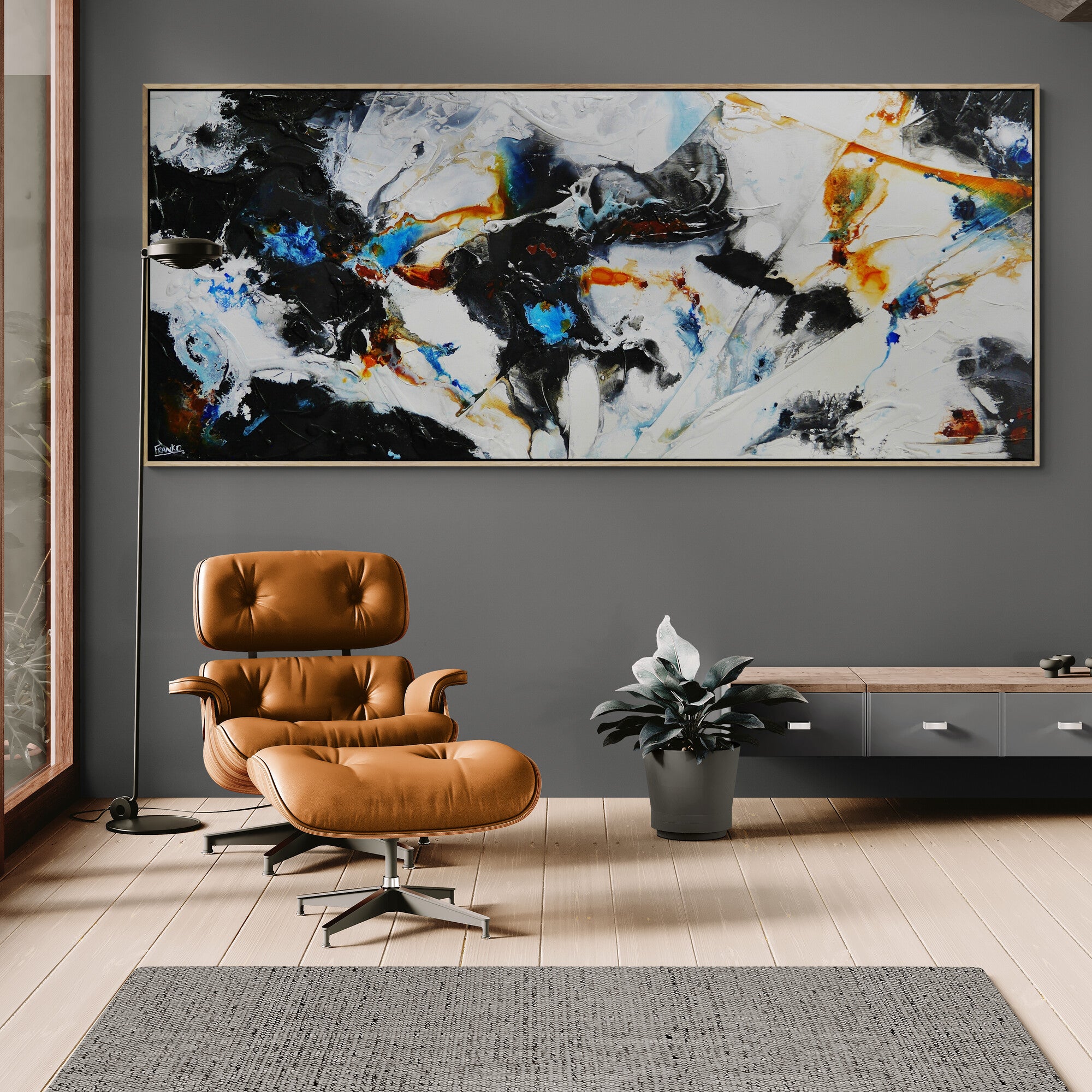 Evoque 240cm x 100cm White Rust Black Cobalt Textured Abstract Painting