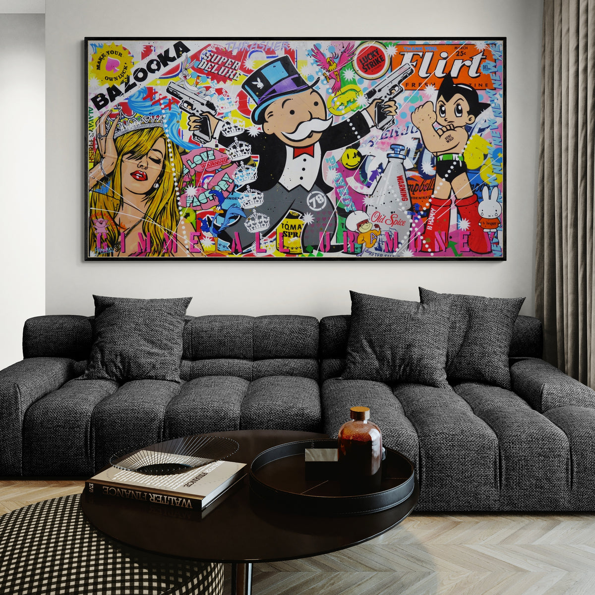 On The Run 190cm x 100cm Monopoly Man Textured Urban Pop Art Painting
