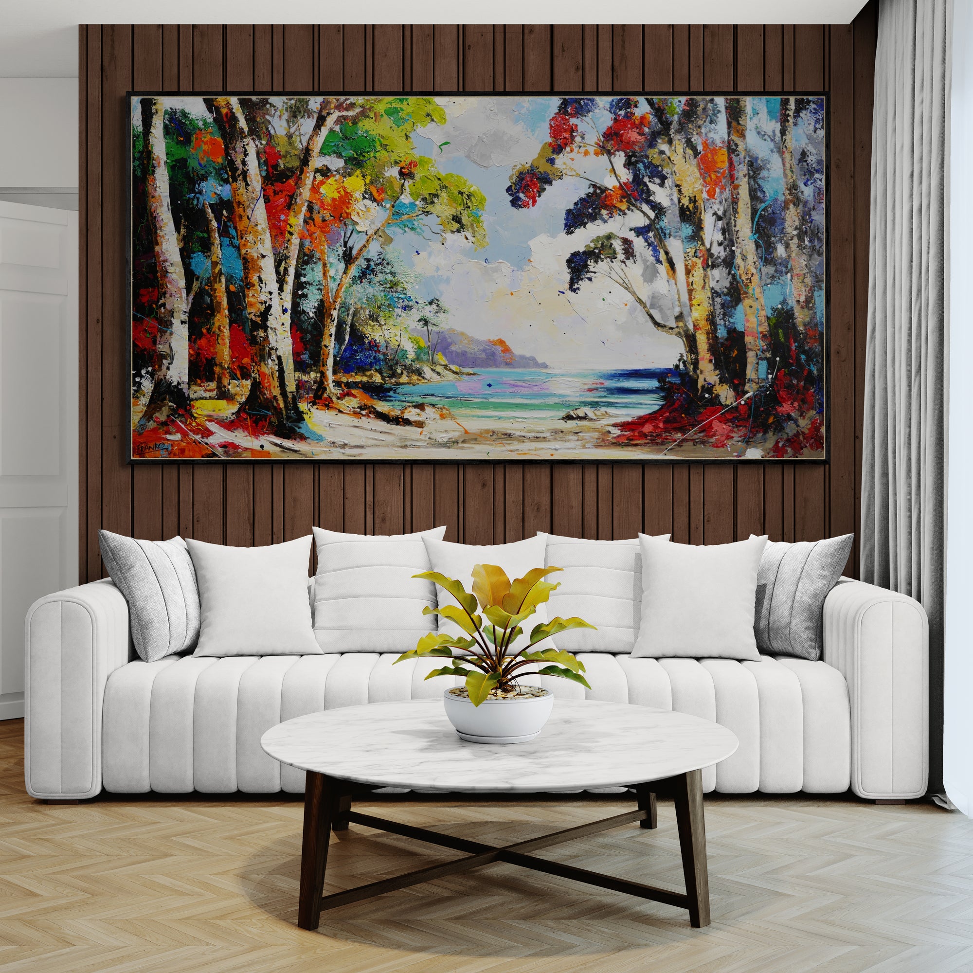 Glass Bay 190cm x 100cm FRAMED Australian Landscape Abstract Realism Textured Painting (SOLD)