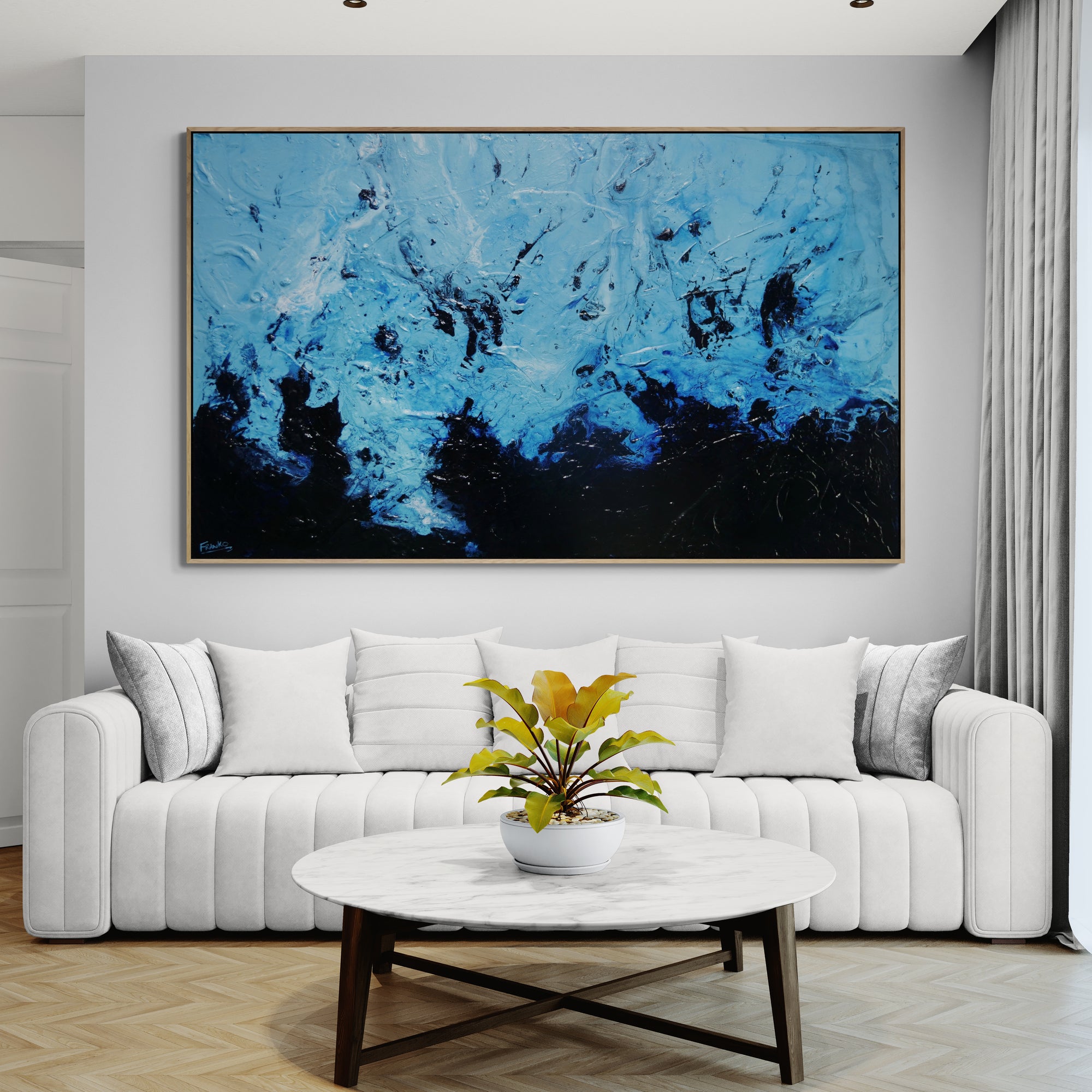 Aquatic Intent 200cm x 120cm Blue Textured Abstract Painting