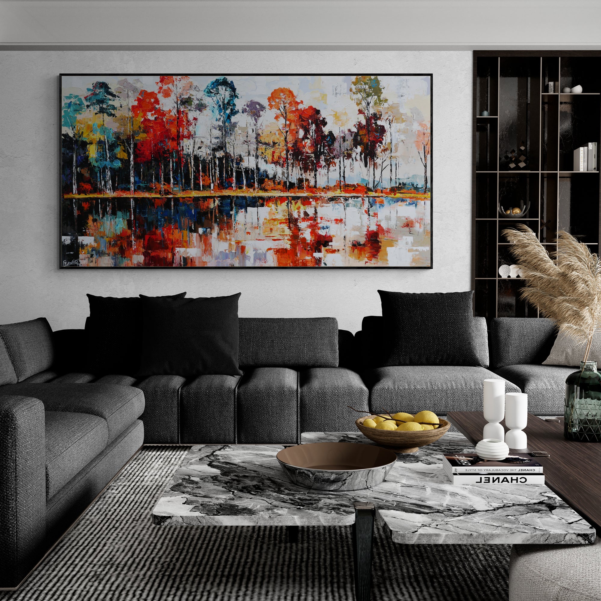 Lakeside 190cm x 100cm Abstract Realism Framed Textured Painting (SOLD)-Landscape-[Franko_Artist]-[The_Block]-[Dream_Homes]-[ideas]-[Grand_Designs]-[Art_Lover]-Franklin Art Studio