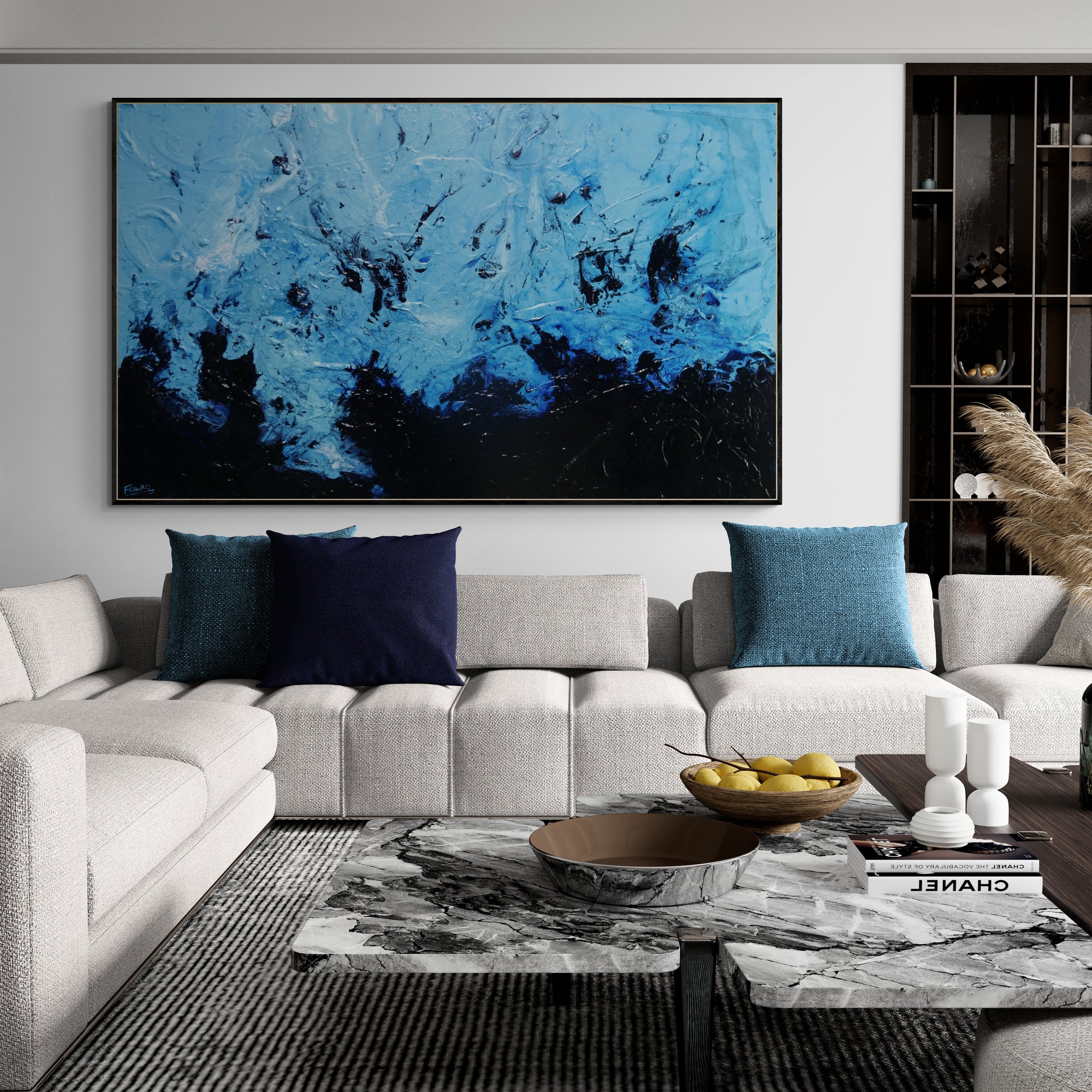 Aquatic Intent 200cm x 120cm Blue Textured Abstract Painting