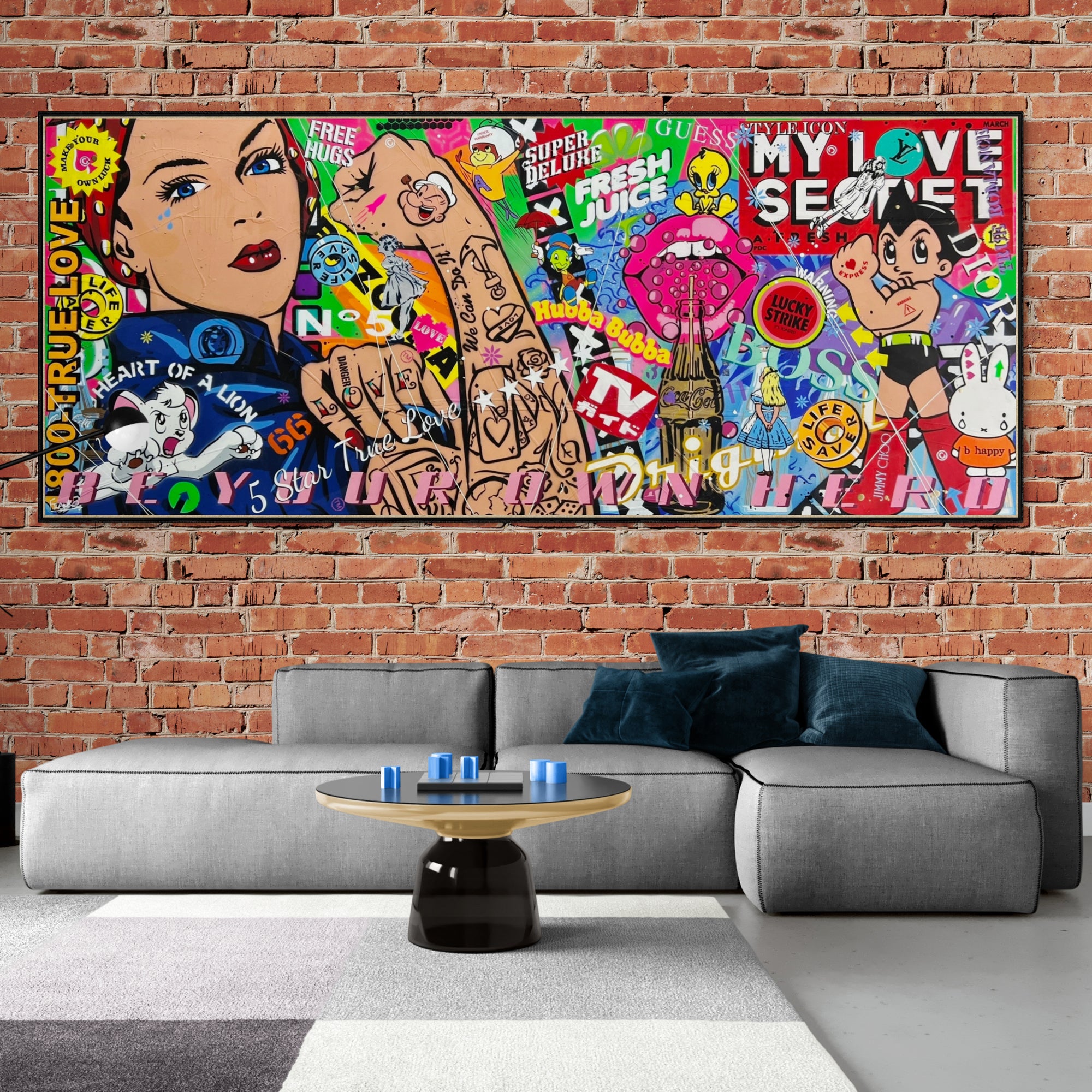 Rosie Can ... 240cm x 100cm Rosie the Riveter Textured Urban Pop Art Painting (SOLD)-Urban Pop Art-[Franko_Artist]-[The_Block]-[Dream_Homes]-[ideas]-[Grand_Designs]-[Art_Lover]-Franklin Art Studio