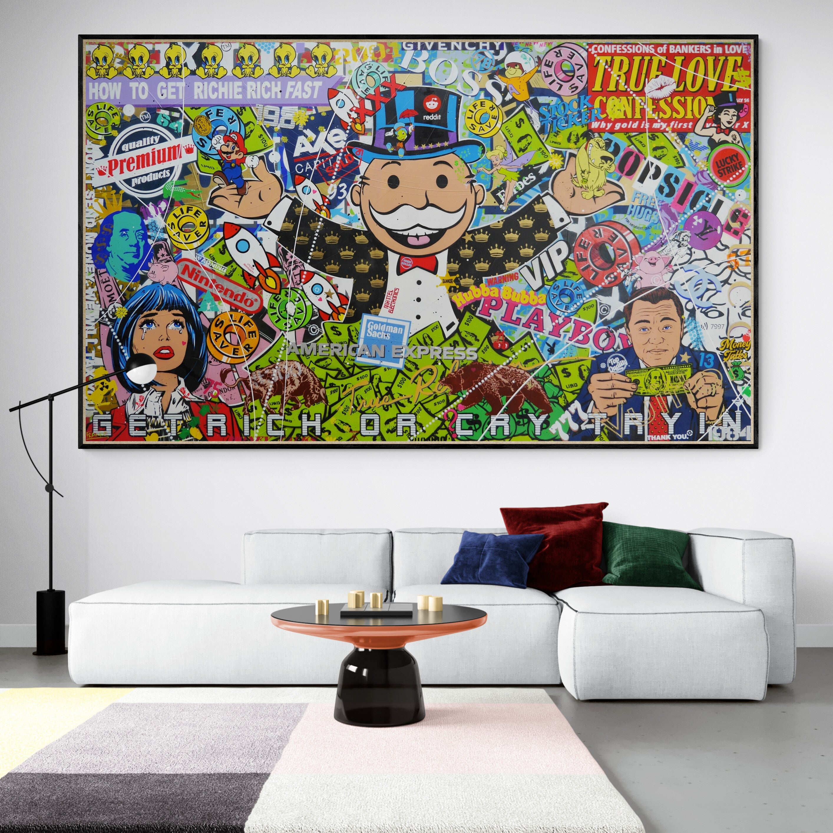 Money Express 250cm x 150cm Monopoly Man Textured Urban Pop Art Painting